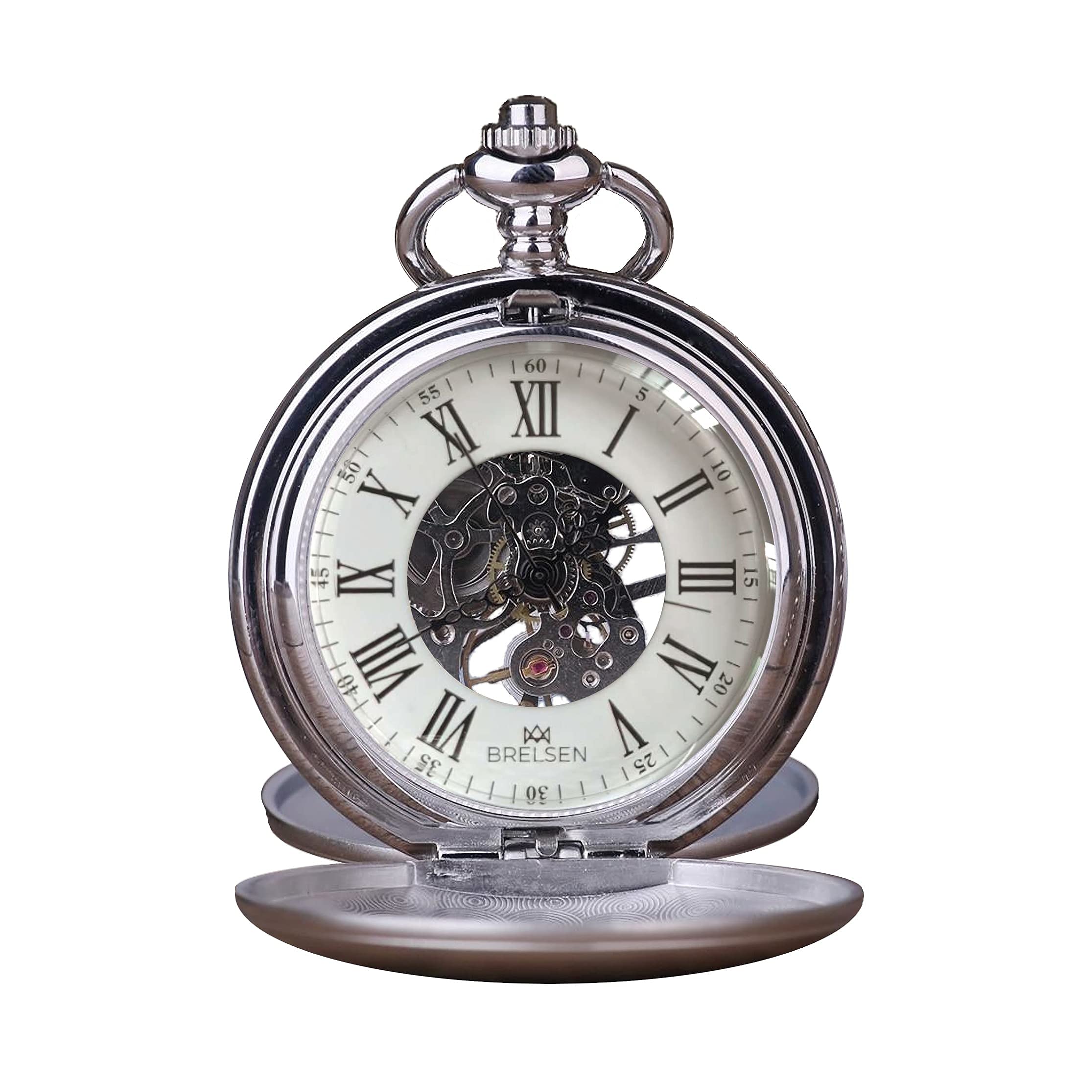 Brelsen Royal Silver Double Hunter Mechanical Pocket Watch
