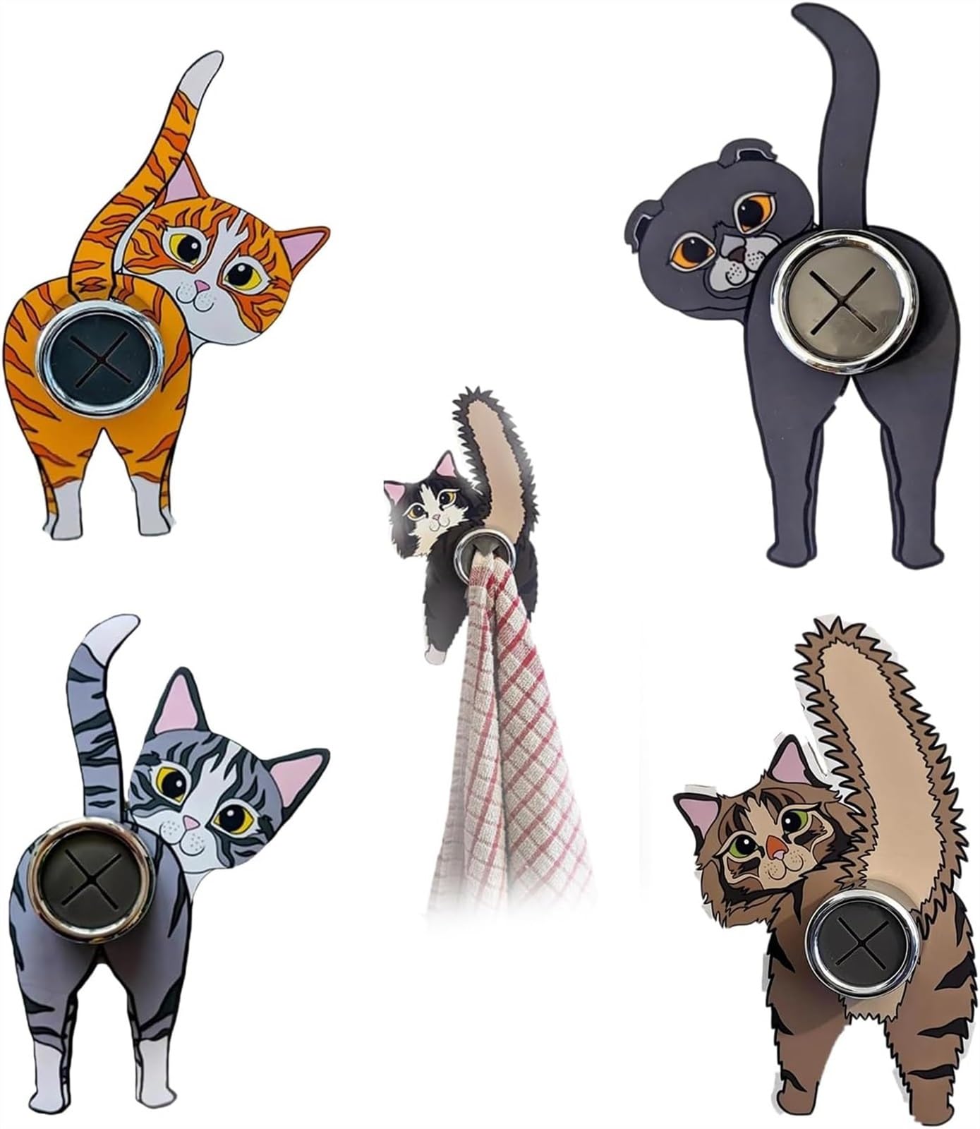 Vimlo Funny Cat Wall Mounted Cat Butt Tea Towel Holders Decorative Sticky Hooks, Creative Cute Coat Rack Kitchen Towel Hooks
