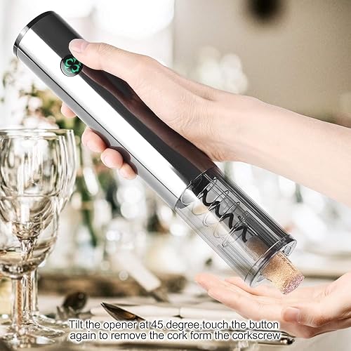 Miniatura 3 de Juego de abridor de vino eléctrico con base de carga, abridor automático de botellas de vino con cortador de aluminio, tapones al vacío, vertedor,