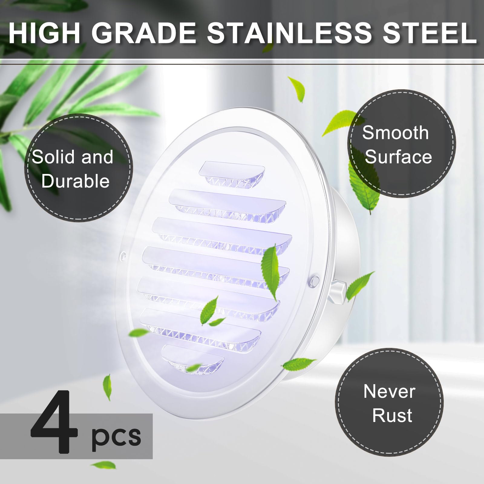 Zonon Paquete de 4 cubiertas de ventilación de salida de aire de acero inoxidable de 6 pulgadas a granel para secadora de techo con malla de pantalla para rejilla de ventilación exterior de pared de
