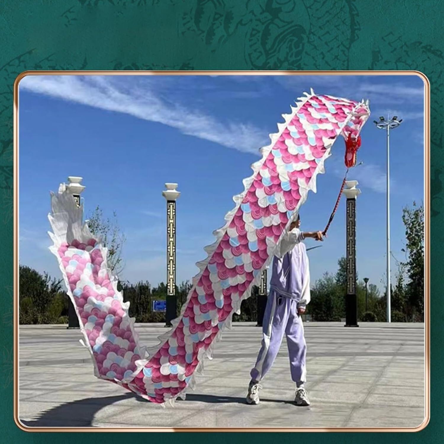 Drapeau de dragon dansant lavable avec ruban rose de 3m
