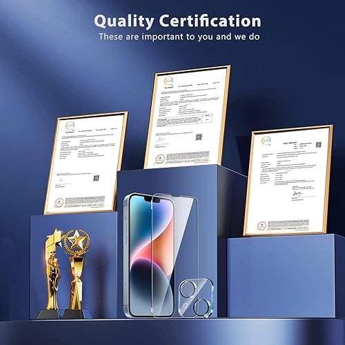 Miniatura 4 de QHOHQ Paquete de 3 protectores de pantalla para iPhone 15 6.1 pulgadas con 3 protectores de lente de cámara, película de vidrio templado,
