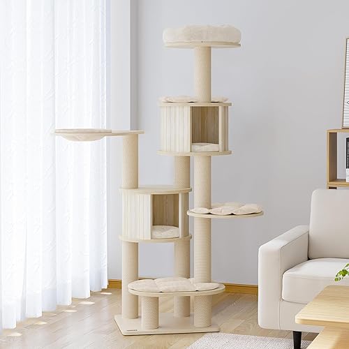 Miniatura 8 de KAMABOKO - Árbol alto para gatos de 41 pulgadas - Árboles de gato de madera con torre, condominio para gatos, hamaca y percha superior, árbol