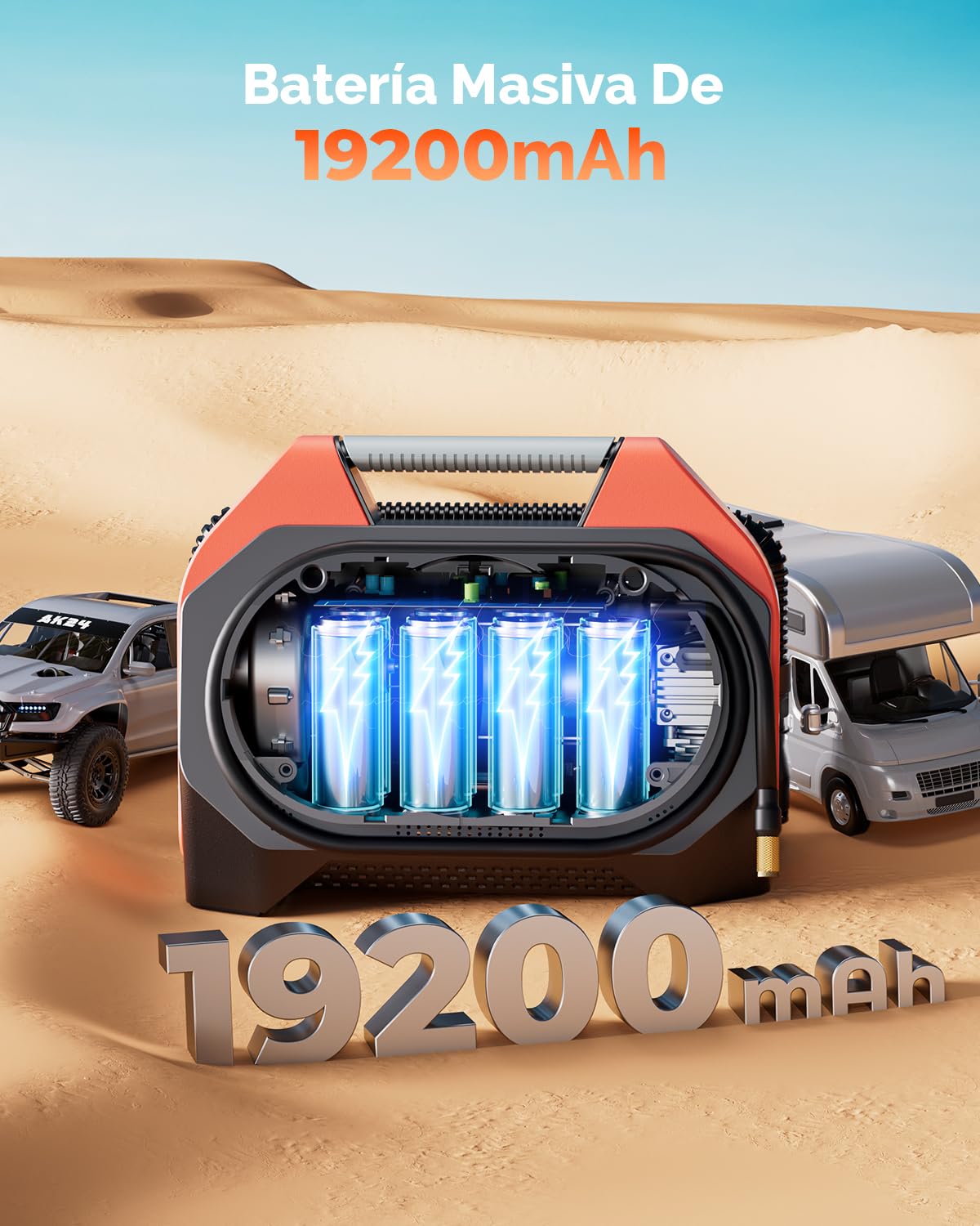 ETENWOLF S6 19200 mAh Inflador Ruedas Coche, Compresor Aire Portatil de 11,03 bares, 7 modos para coche y objetos inflables, Bomba de aire eléctrica