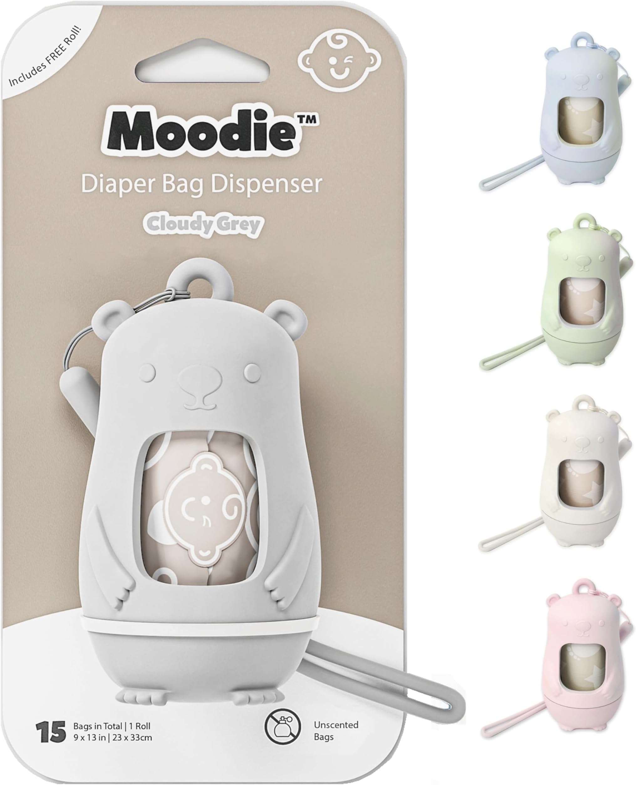 Moodie Teddy Bear Changing Bag Dispenser (Cloud Grey)