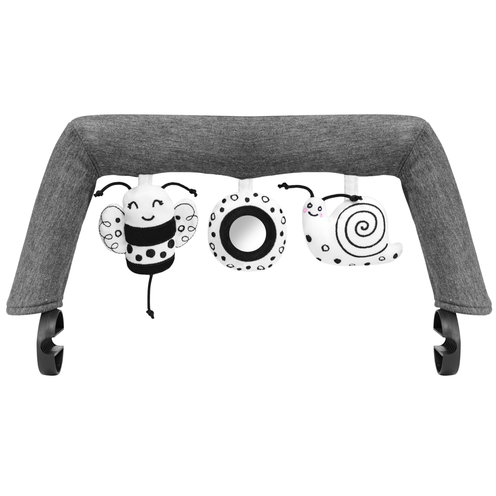 iGRATENS Baby Bjorn Bouncer Toy Bar, Toy Bar for Baby Bouncer Bliss and Balance Soft with 3 PCS Cute Sensory Toys, Easy to Attach and Remove, Skin -Friendly, Machine Washable, Black and White, Soft