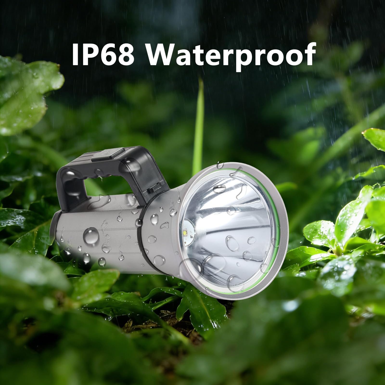 Linterna LED recargable, alta potencia, camping y uso de emergencia (plata, 16000 mAh)