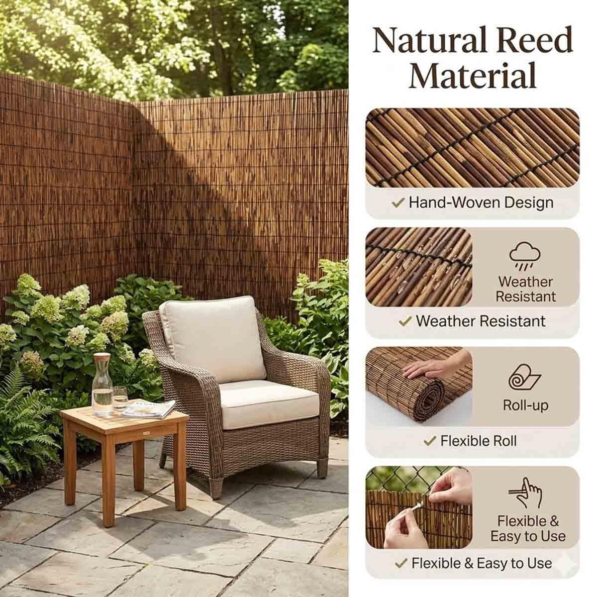 Brise Vue Jardin Naturel En Roseau Canisse Bambou Pour Clôture Extérieur Et Balcon Occultant Haute Densité Protection Intimité Terrasse Facile À Installer(Brun,H70xL750cm)