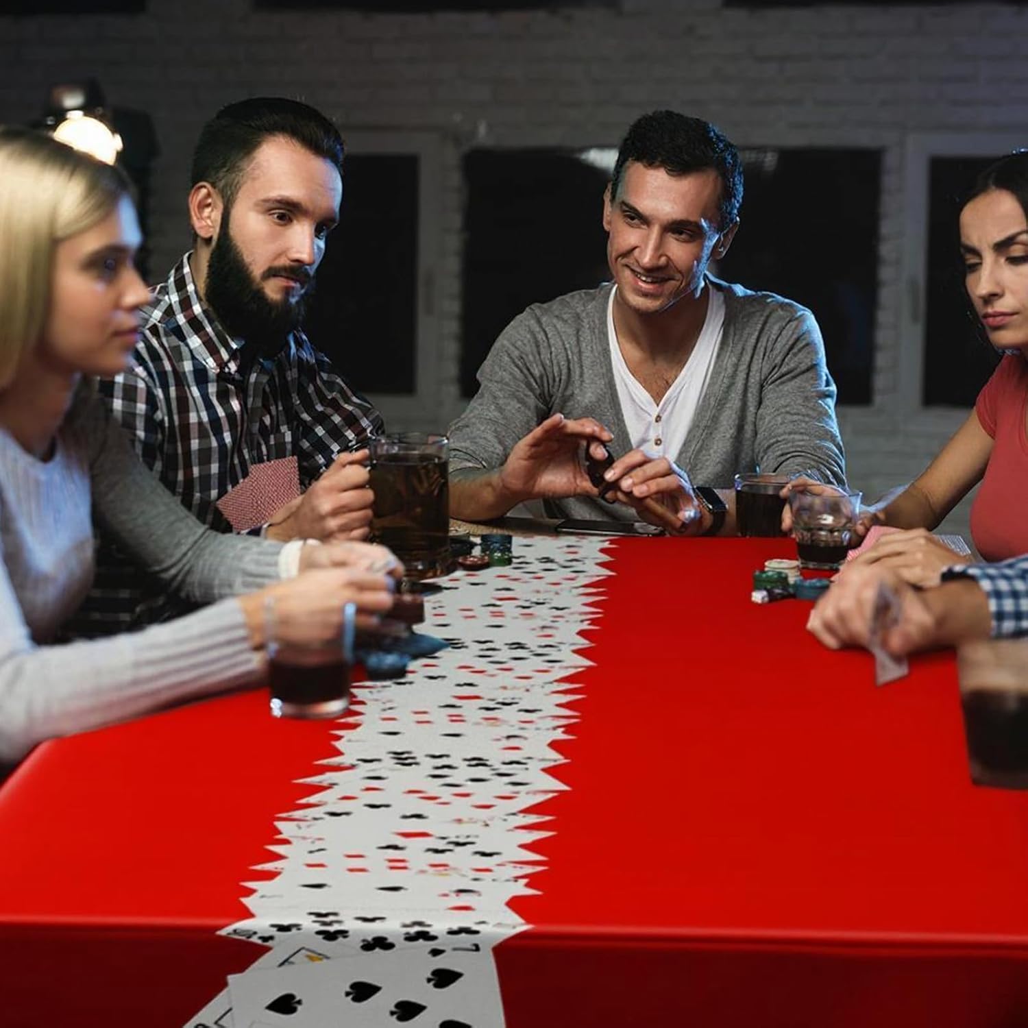 Oudain 6 Pcs Casino Night Tablecloth Casino Theme Party Decorations Poker Card Tablecloth 108 x 54 Inches Plastic Disposable Table Cover for Game Birthday Playing Card Picnic Party(Red)