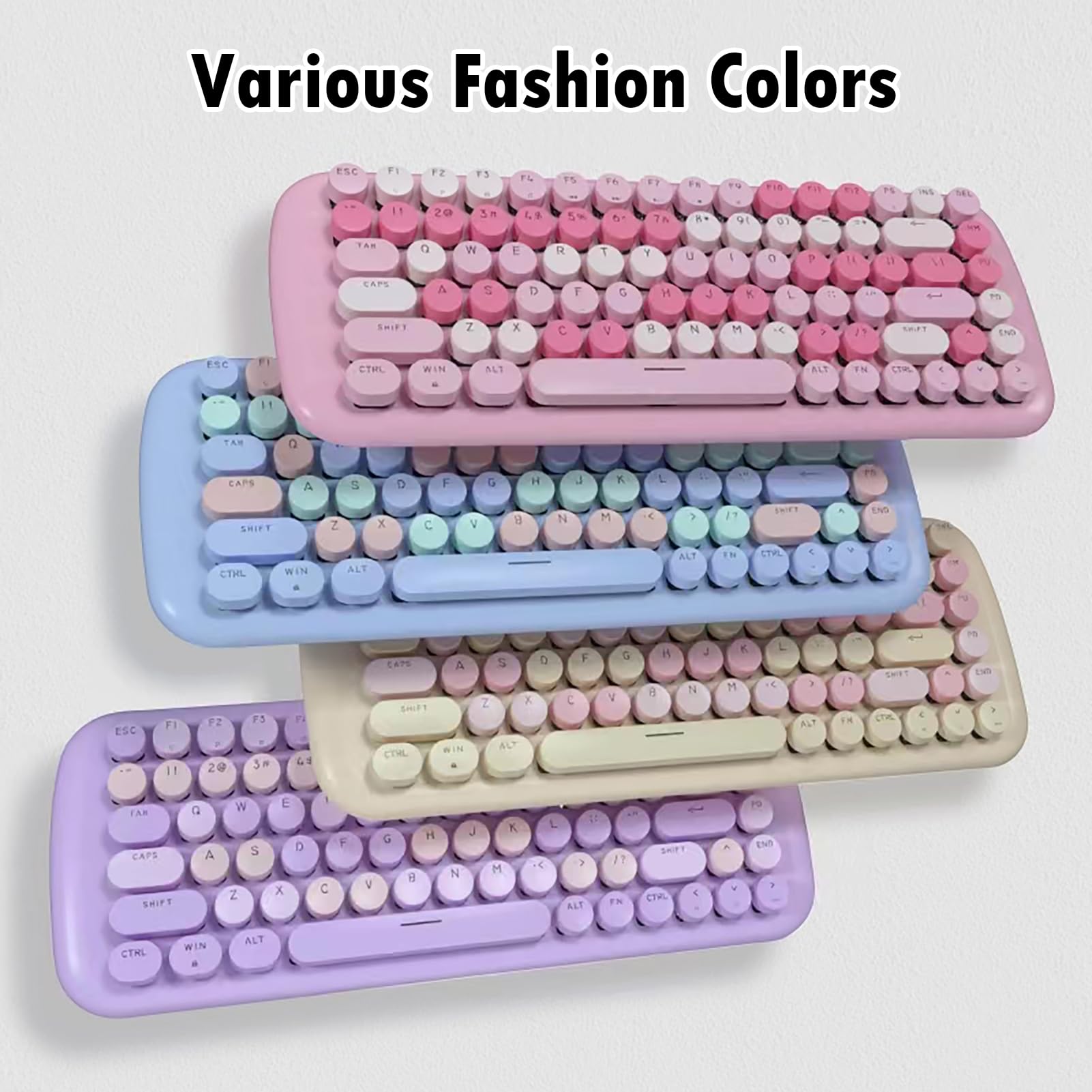 Lomiluskr Simpatica tastiera meccanica colorata con cavo, per ragazze e bambini, tasti rotondi, 84 tasti compatti, 10 effetti di luce retroilluminati bianchi, interruttore rosa (blu)