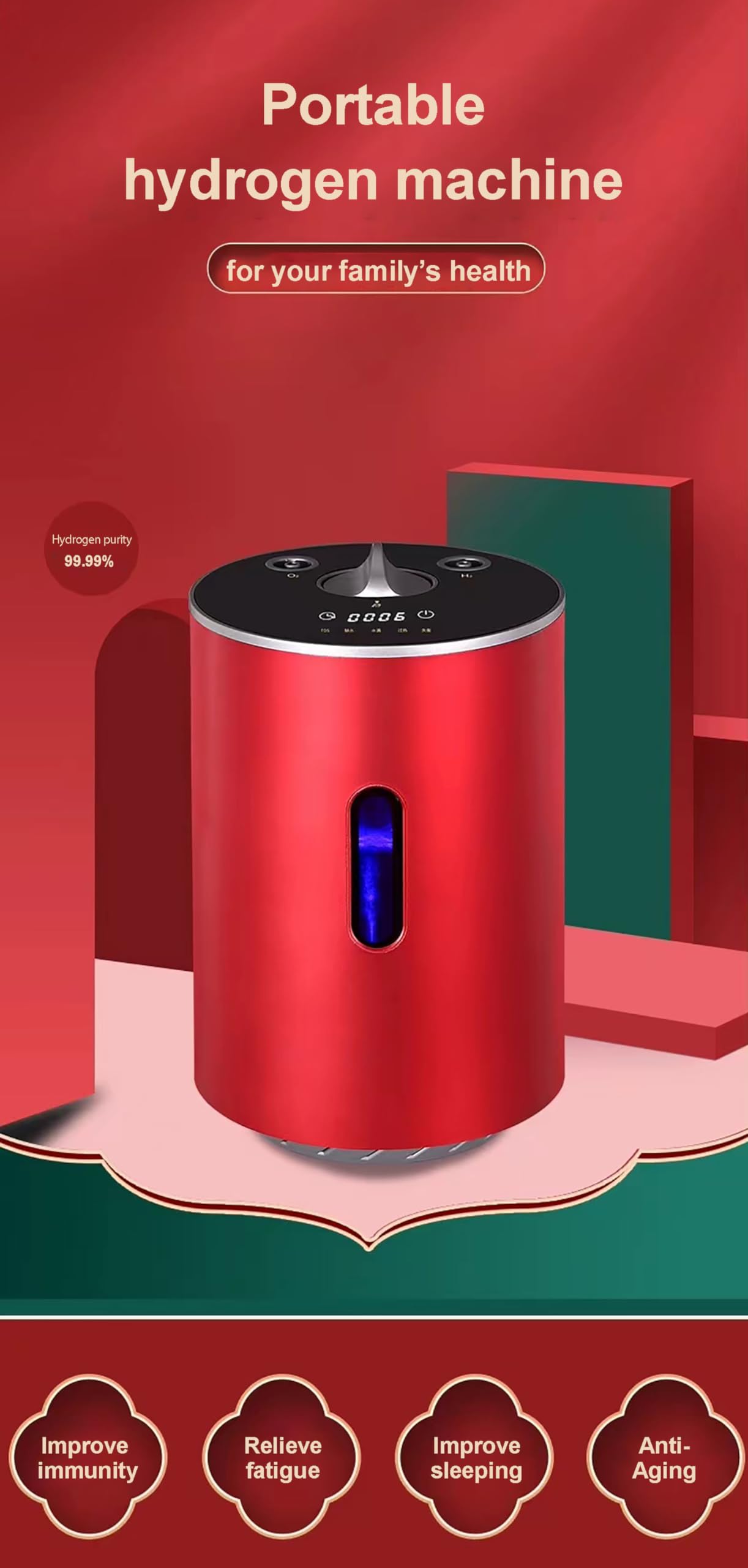 Urządzenie do inhalacji wodorem, 225 ml/min (150H+75O) Inhalator H2 o podwójnym wyjściu, generator wody H2 o wysokiej czystości 99,99%, jonizator wody SPE do domu, podróży i samochodu