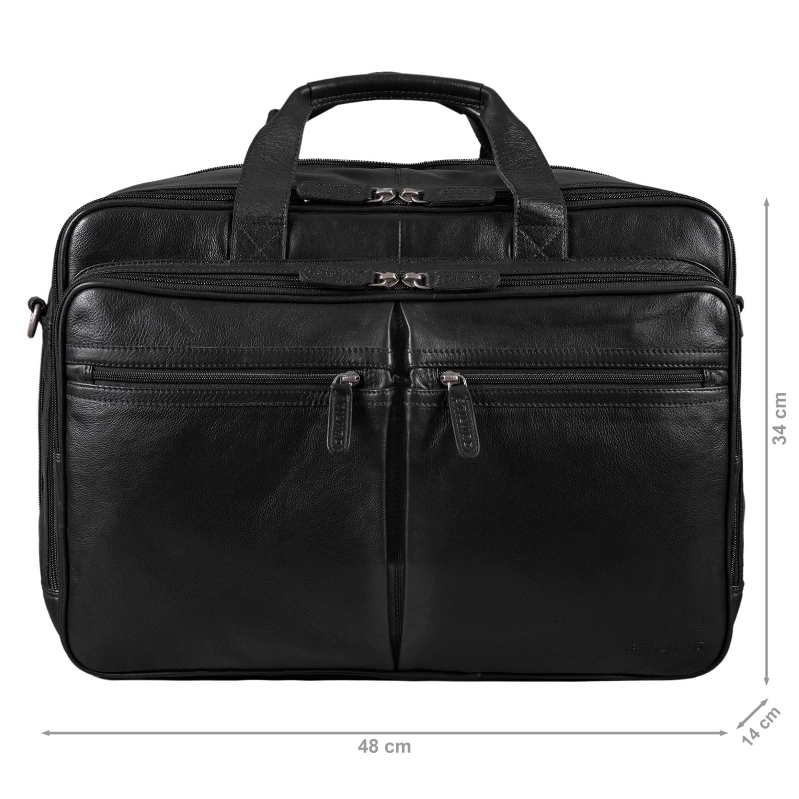 STILORD Gigantus Maleta Porta Documentos Cuero XXL para portátil 17,3-19 Pulgadas Bolso Bandolera Piel Auténtica Negro