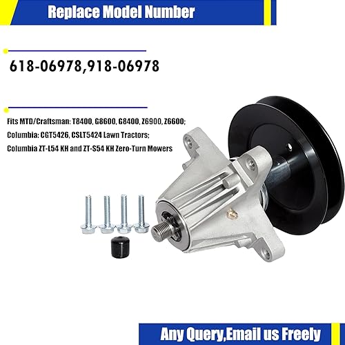 Miniatura 5 de 618-06978 918-06978 Conjunto de husillo con polea compatible con RZT-S54 MTD Troy Bilt TB2454 Craftsman T8400 G8400 Z6660, apto para cubierta de 54