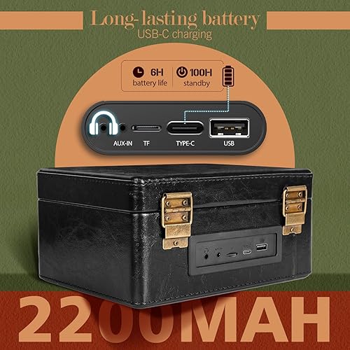 Miniatura 5 de RetroBeat Time Vintage - Caja de música portátil - CD con altavoces, transmisor Bluetooth, recargable, USBAUX, regalo multimodo (negro)