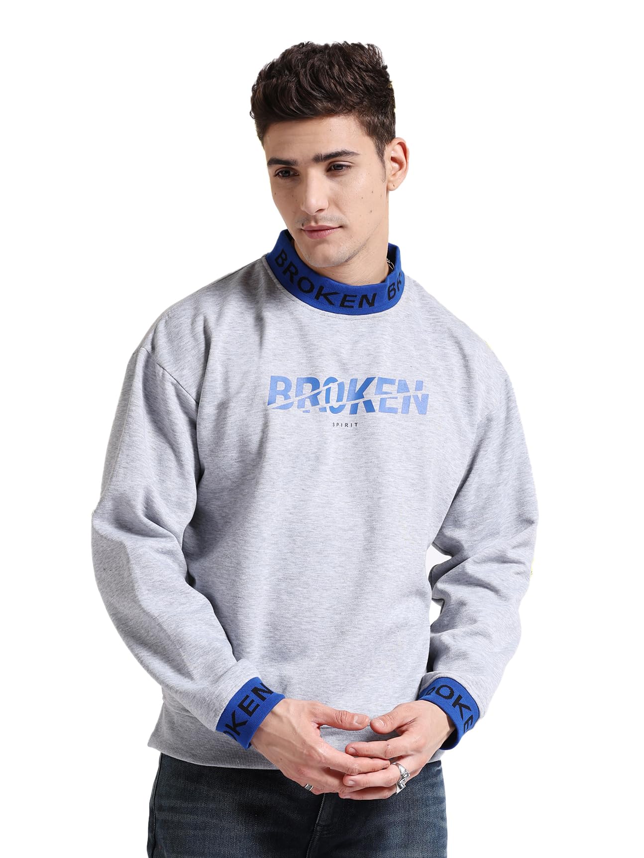 Grey Oversized Placement Printed Overhead Crewneck Sweatshirt-image-33
