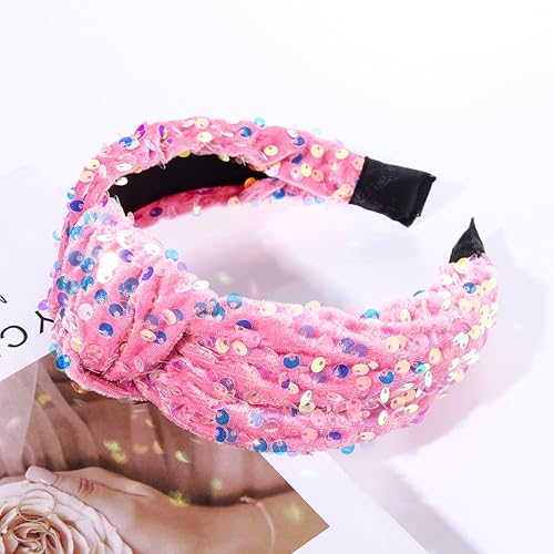 Miniatura 10 de HEIDKRUEGER Diademas de lentejuelas anudadas, banda suave para el pelo, para escenario, cantar, bailar, fiesta, accesorios para el cabello con