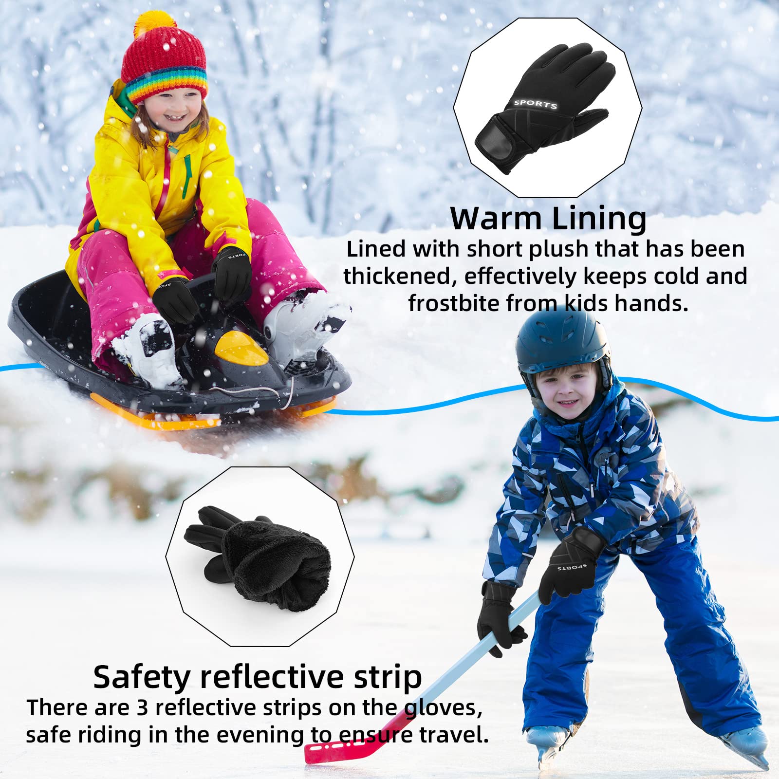 Guanti Termici Bambini Touch Screen Antivento - Unisex Per Ciclismo, Sport Invernali Con Palmo Antiscivolo - Foto 3