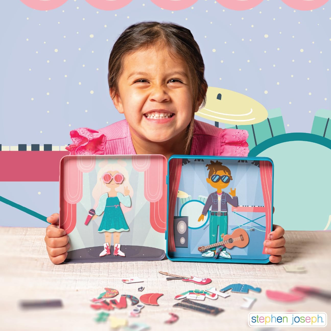 Stephen Joseph, Magnetic Dress Up Dolls 40 PC Play Set – Screen-Free Pretend Play Magnetic Case, Ideal for Ages 3+ – Travel Game for Kids, Magnetic On The Go Activity Set, Dino and Dog