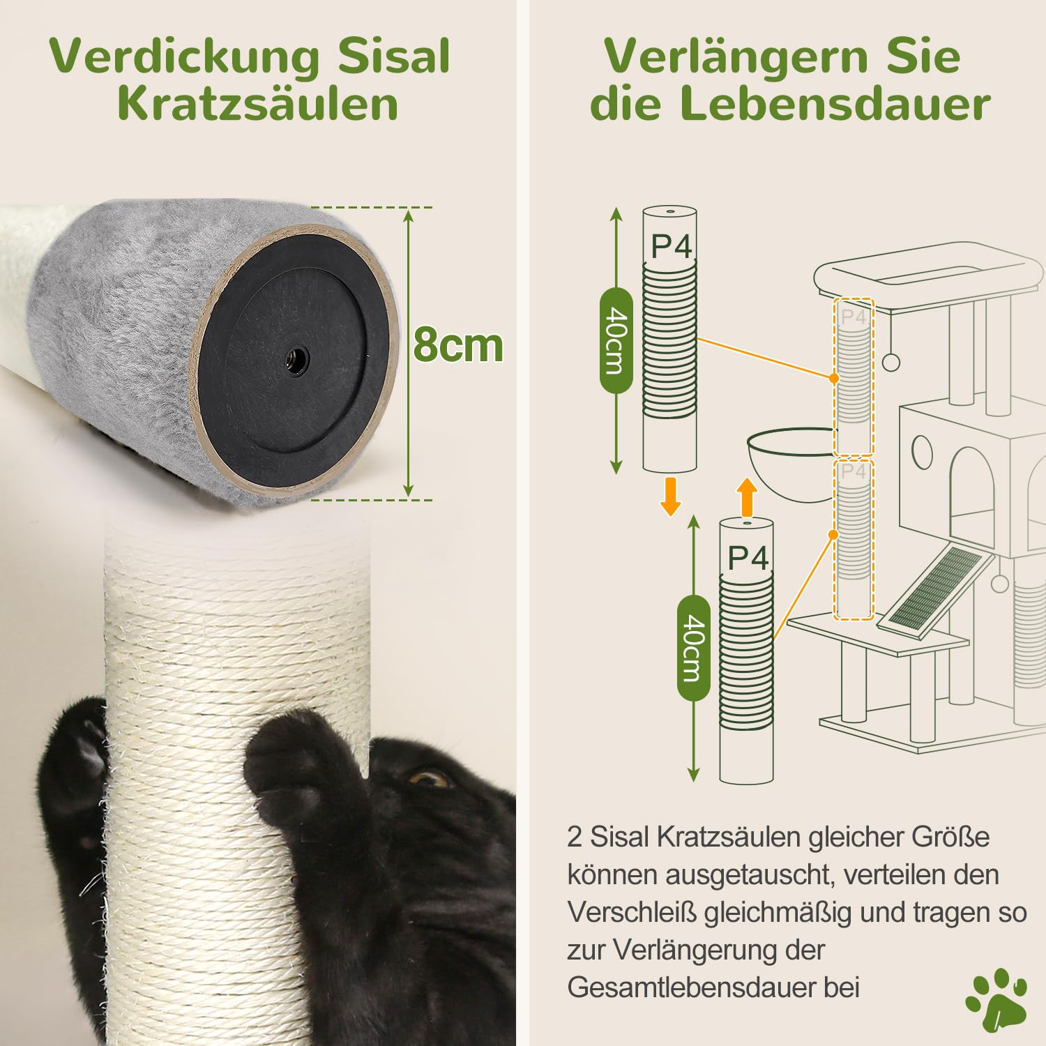 Globlazer Kratzbaum Große Stabil mit 8 cm Dicker Stamm Sisal Katzenhaus Gepolsterte Sitzstangen Korb Kratzrampe Plüsch Spielzeug, Katzenbaum hoch 116 cm für Kitten Groß Katzen (S45, Hellgrau)