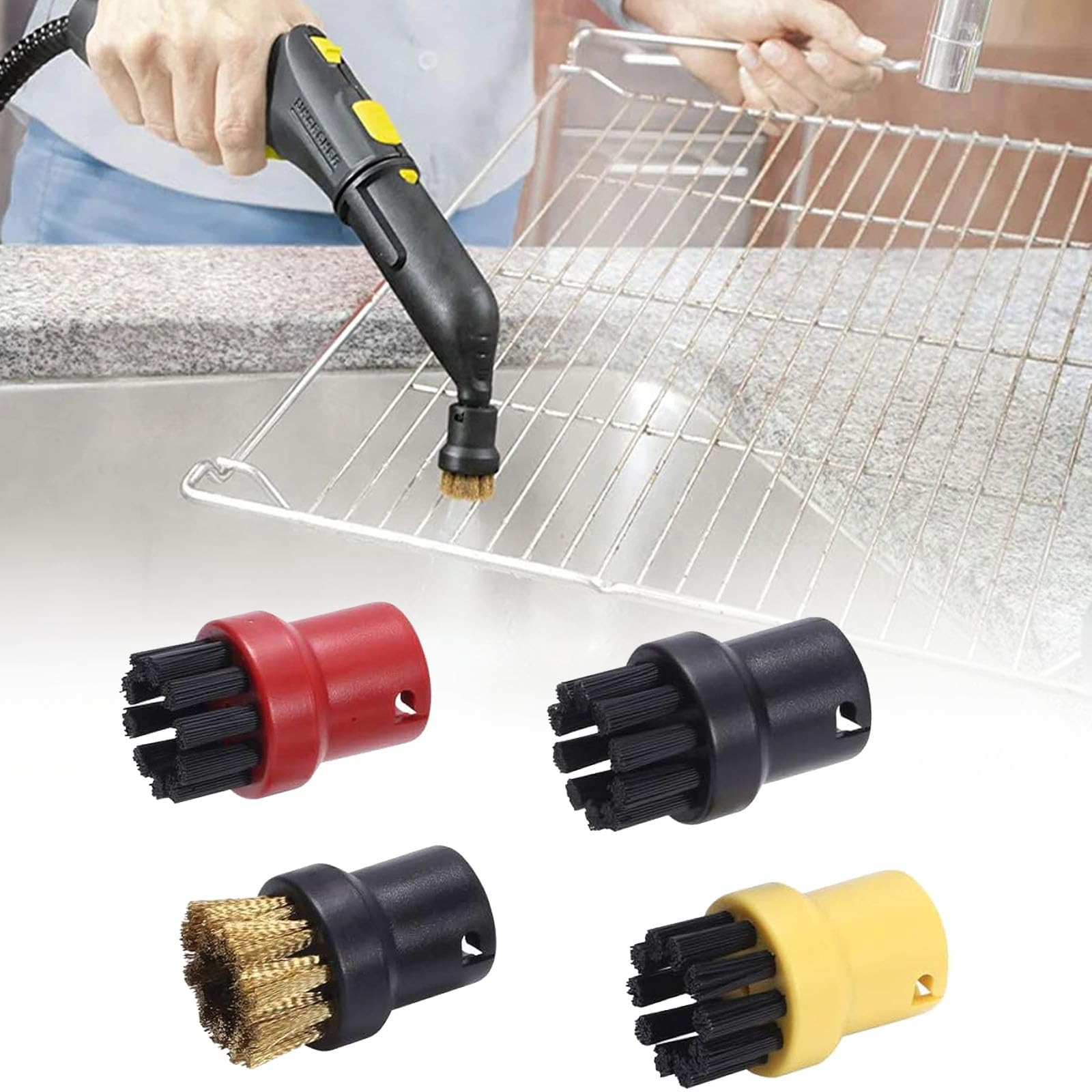 Nettoyeur Vapeur Set, 8 pcs Accessoires pour Nettoyeur Vapeur Kärcher SC1 SC2 SC3 SC4 SC5, comprenant 4 Brosses Rondes, 1 Grande Brosse Ronde, et 3 Buse Pièces Détachées