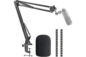 Audio Technica Microphone Boom Stand with Pop Filter and Cable Sleeve