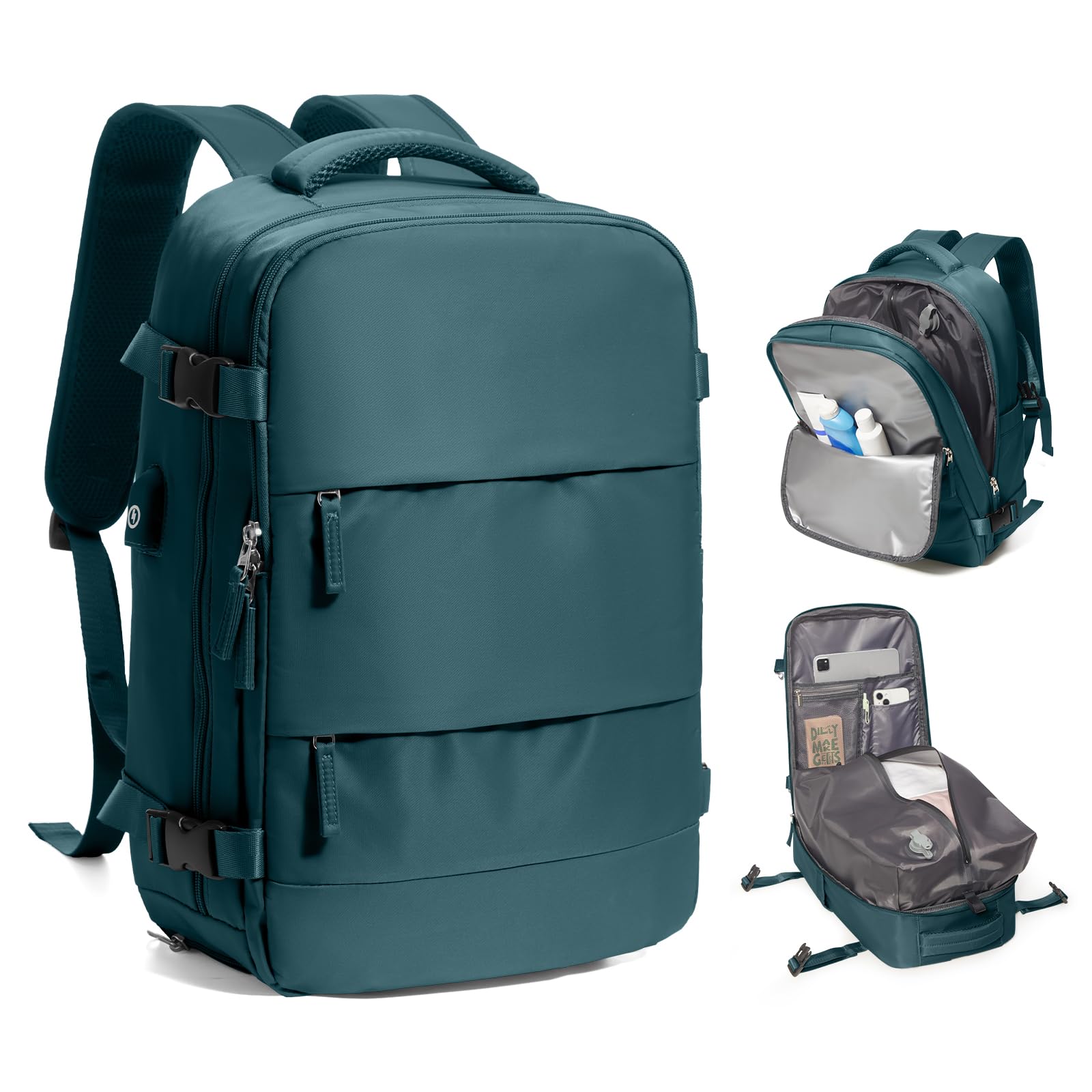 SEAFEW Vacuum Travel Backpack with Electric Pump, Waterproof Personal Item Bag, Women &amp; Men's Anti-Theft Laptop Daypack for Work Trip Gym with Wet Bag &amp; Shoe Compartment, Peacock Blue