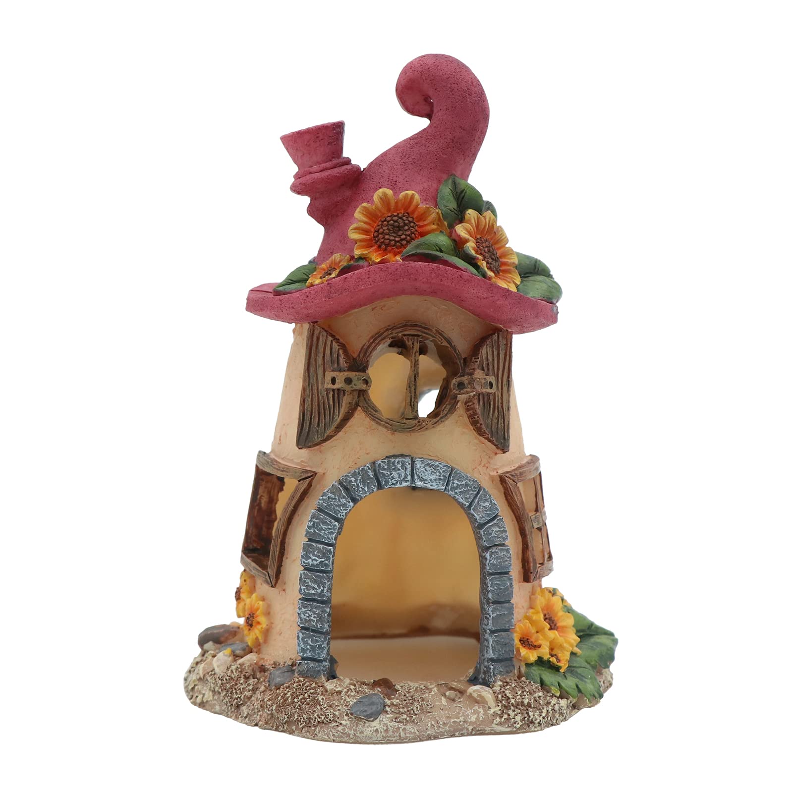 AQUA KT Aquarium Mushroom Rock Fish House Cave Betta Hide, Fairy Garden Style with Colorful Flower Decorate, for Fish Tank Decoration