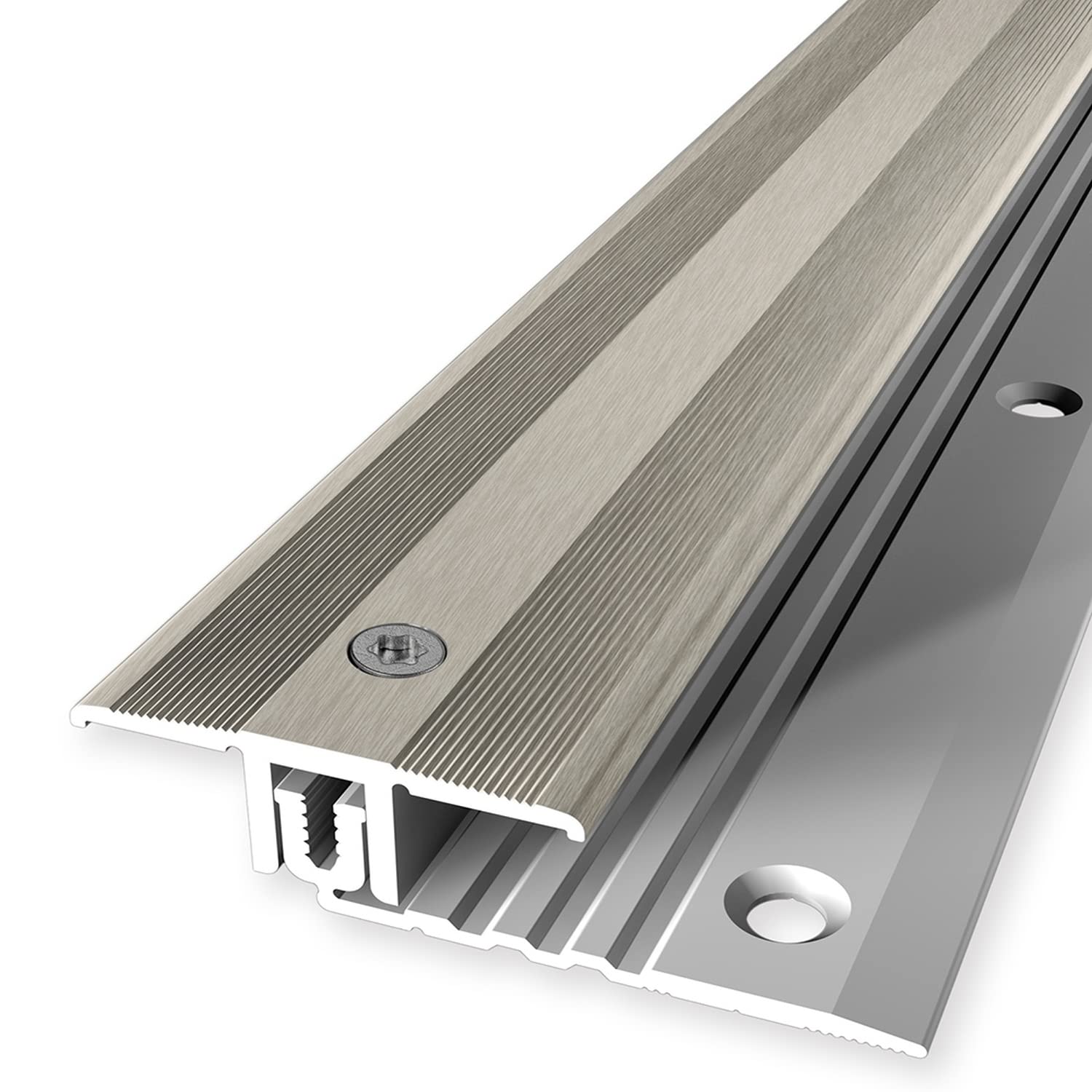 PROVISTON | Barre de seuil parquet | Largeur 34 mm | Épaisseur parquet 6,5-16 mm | Longueur 1000 mm | Profilé en alu | Barre de jonction | Platinium | 1 pièce