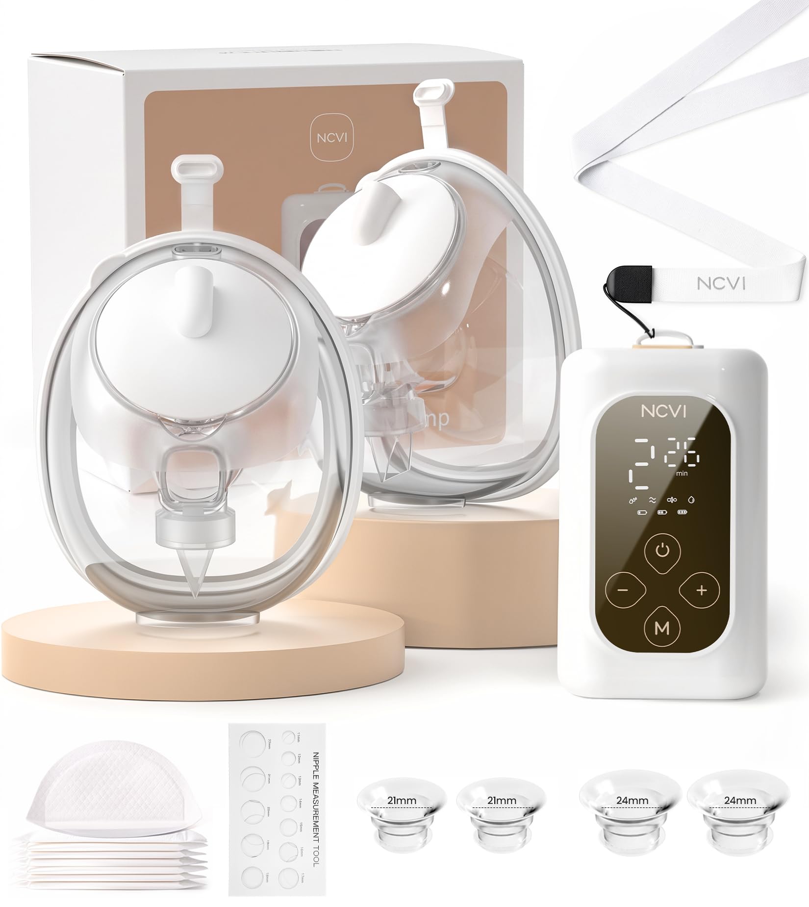 NCVI Tiralatte indossabile, tiralatte elettrico a mani libere, tiralatte portatile ultra leggero con tazze per latte a tenuta stagna, 4 modalità 9 livelli, flange 21/24 mm
