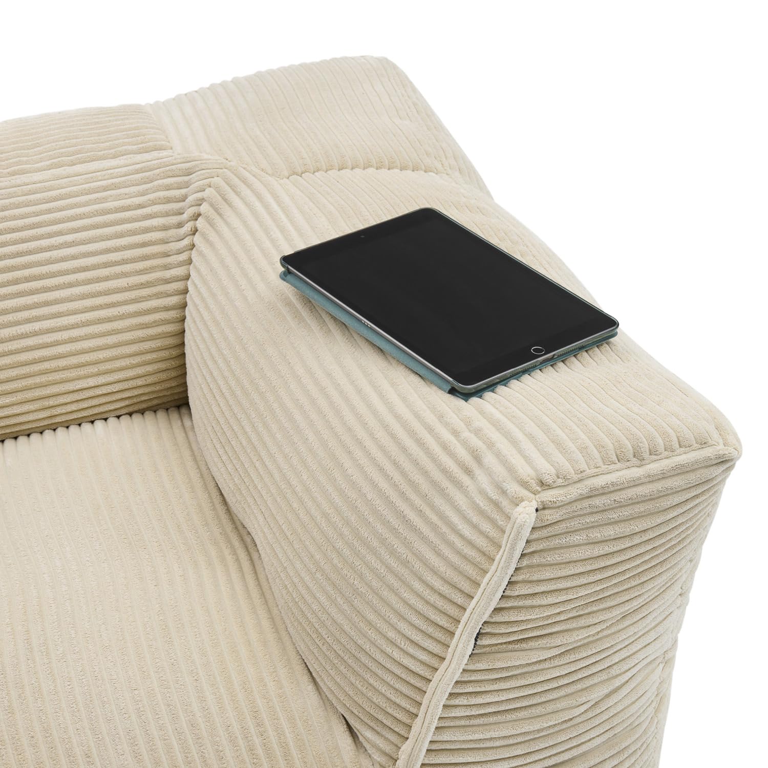 LUMALAND Ensemble modulaire basique en velours côtelé - Canapé avec fauteuil et pouf - 5 sacs d'intérieur avec rembourrage - Canapé modulaire avec perles EPS - Coussin d'assise XXL pour salon, chambre