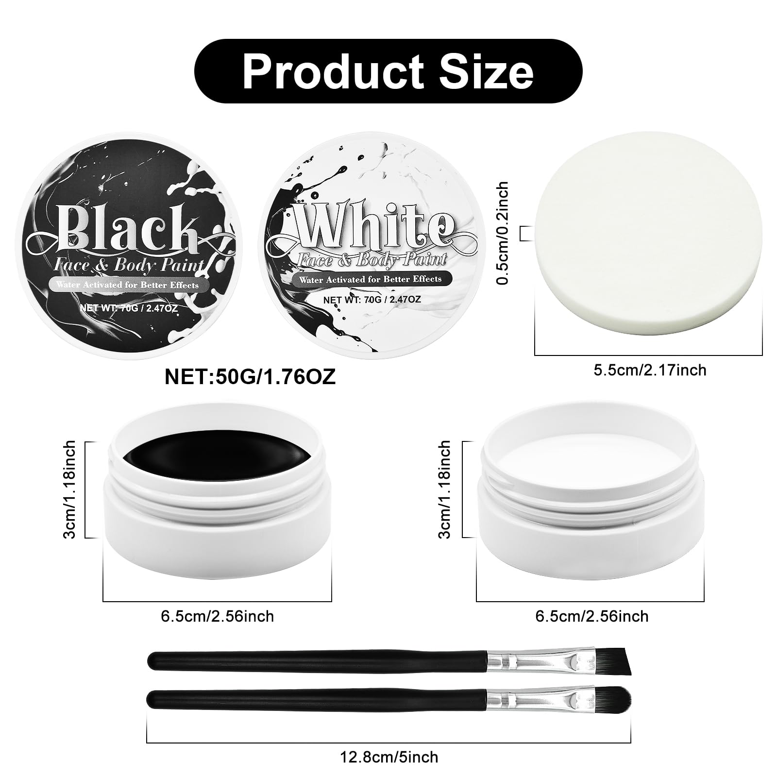 Juego de pintura facial en blanco y negro, 2.47 onzas, pintura facial de Halloween, esqueleto, calavera fantasma, disfraz de cosplay, cadáver SFX profesional, kit de maquillaje de efectos especiales 2
