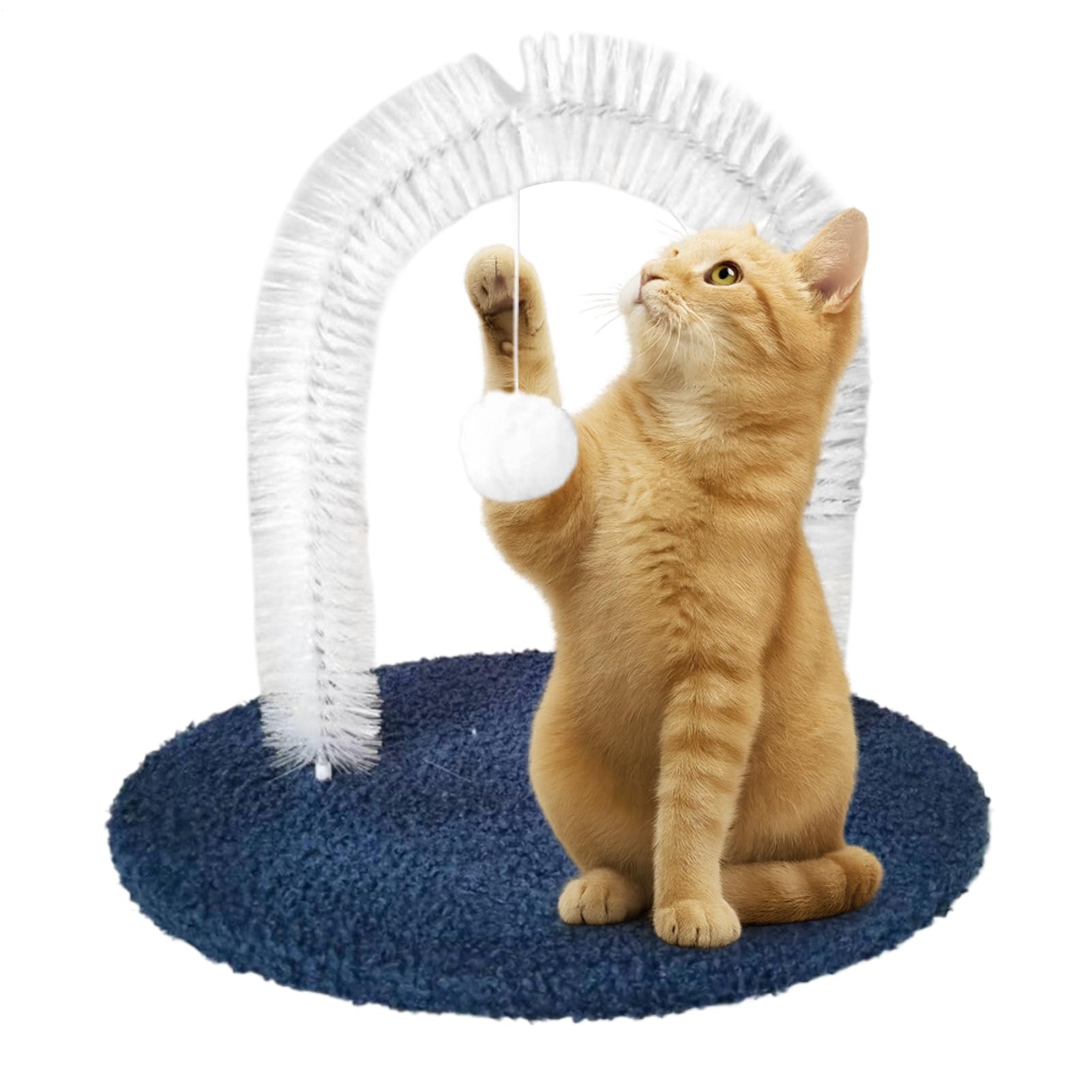 Cat Groomer for Indoor | Cat Massage Brush Grooming Arch | Kitten Hair Remover Brush with Interactive Ball, Shedding Post Pet Accessories for Indoor Home