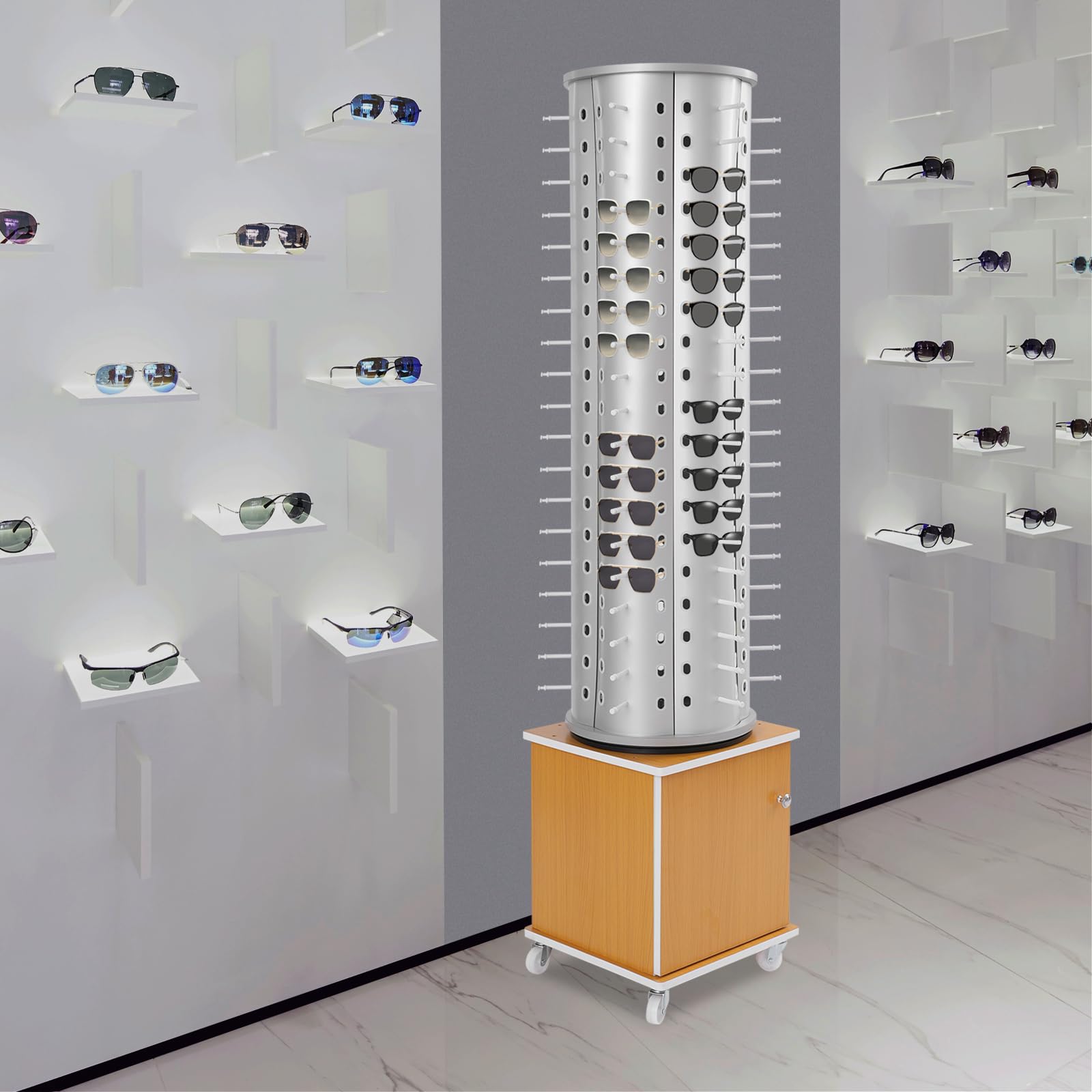 Soporte de exhibición de gafas, estante de almacenamiento para 114 pares, organizador giratorio de 360° para gafas de sol y gafas de lectura, ideal para tiendas minoristas y ópticas