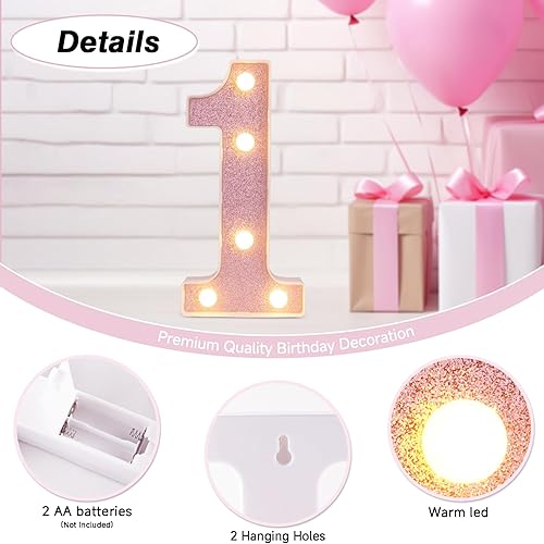 Miniatura 3 de DyingSwan Números con luz LED rosa, números de marquesina del 0 al 9, luces decorativas que funcionan con pilas para fiestas, luz nocturna,