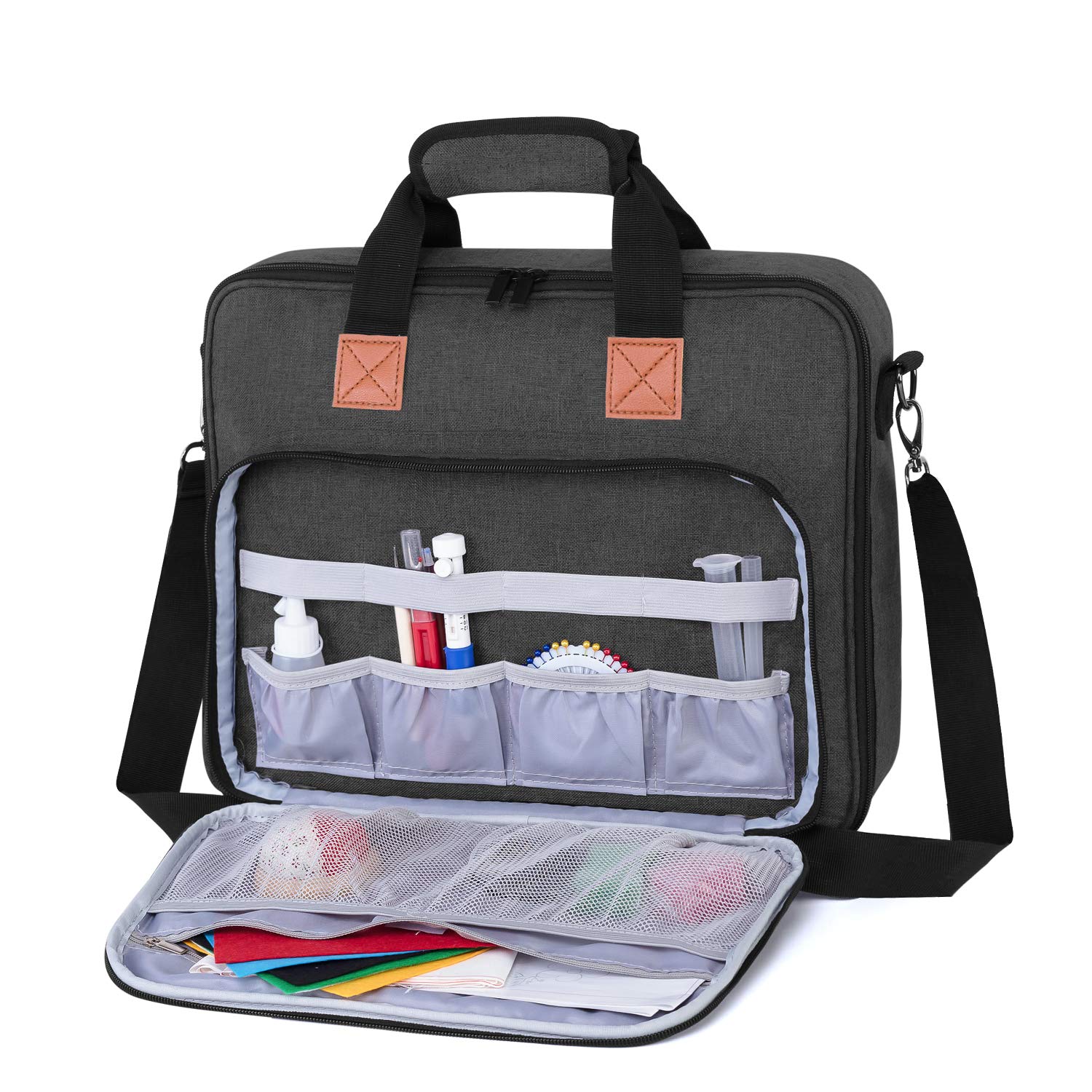 Luxja Tasche für Stickerei Set, Kreuzstich Zubehör Tasche, Stickerei Tasche für Stickrahmen, Farbfäden, Stickgarn und andere Stickerei kit, Schwarz