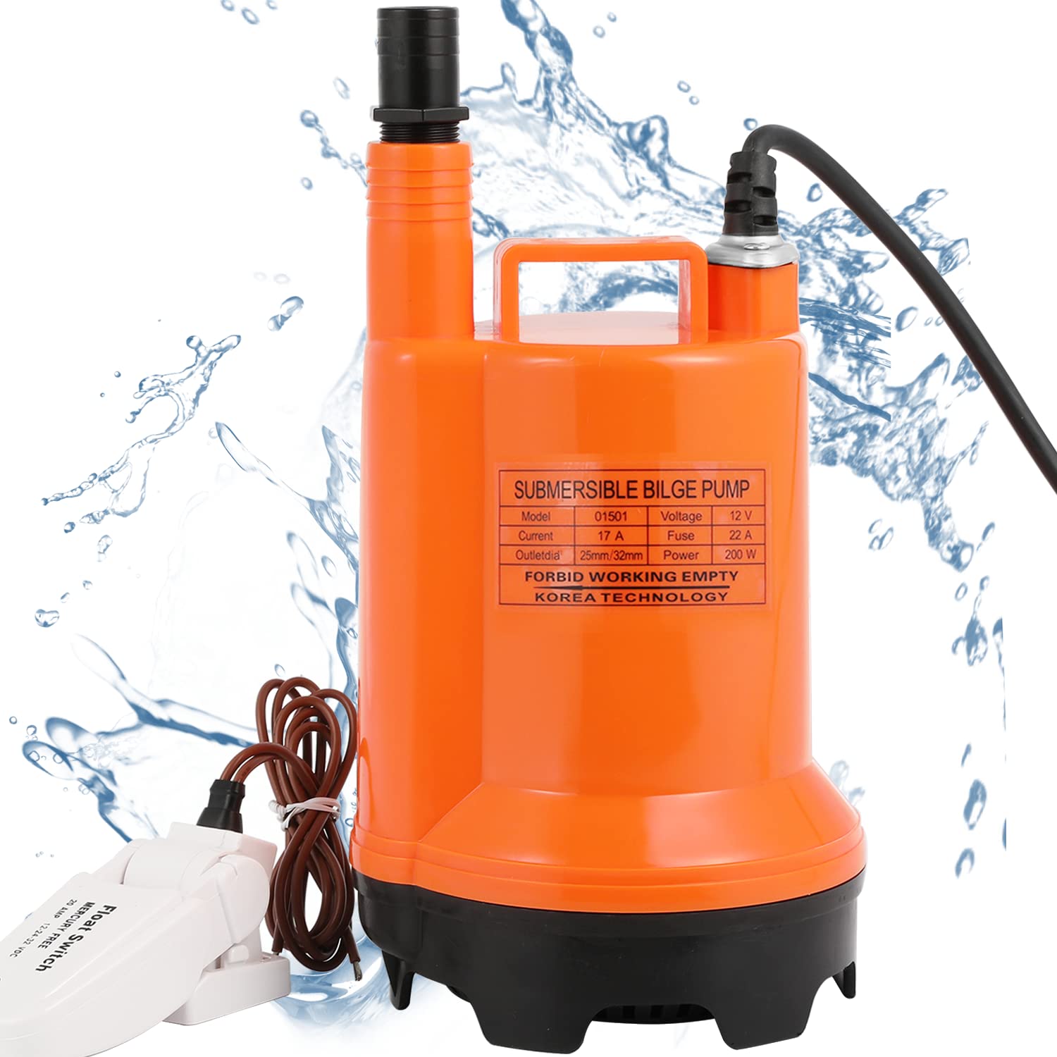 フロートスイッチ付　清水用　水中ポンプ Amazon | Huanyu 水中ポンプ 最大揚程8.5M ビルジポンプ 吐出量85L/分