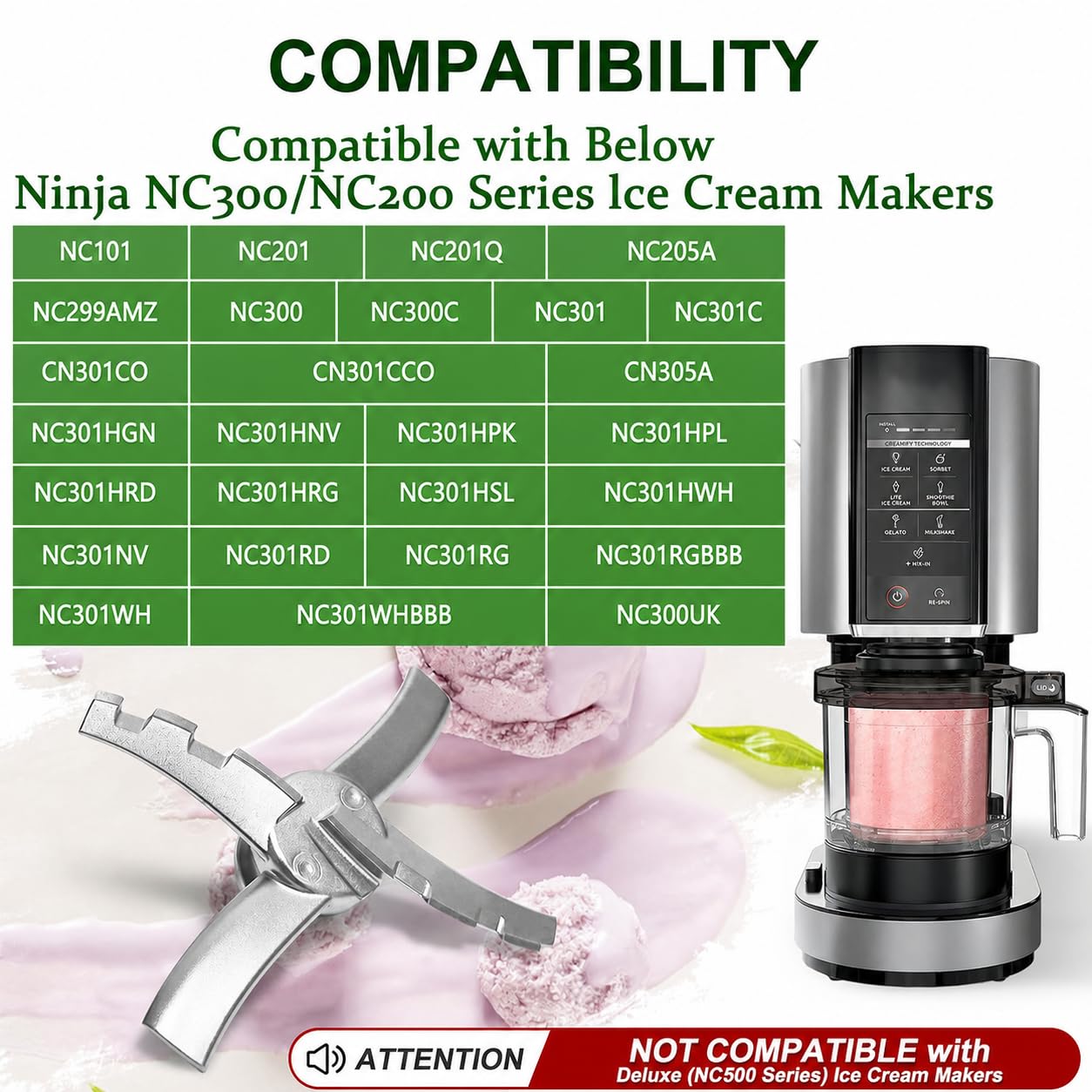 Lame de rechange compatible avec les machines à crème glacée Ninja Creami NC300, lame de mélange en acier inoxydable pour NC299AMZ NC301 NC300 CN305A NC201, pièce de machine à dessert glacée