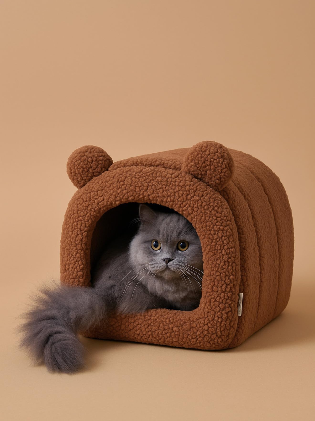 VERTBAUDET Panier Fermé pour Chat en Sherpa Antidérapant Camel TU