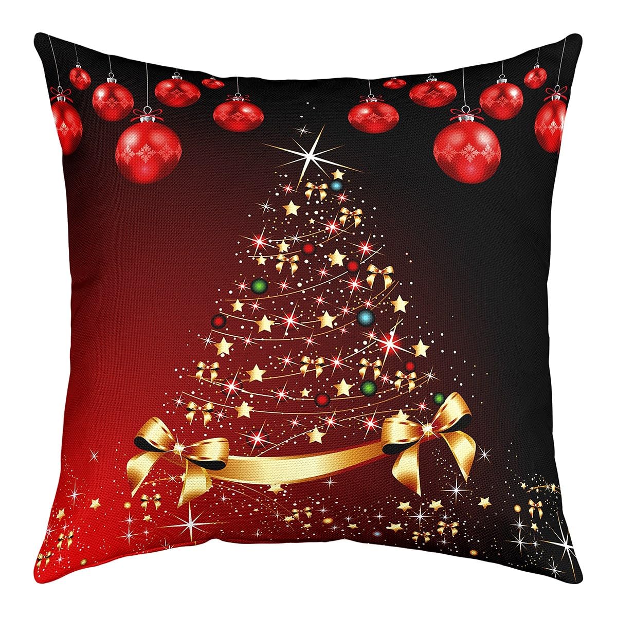 Richhome Multi 08 Merry Christmas Pillow Cover 22X22 Inch,Gold Xmas Pillow Case For Home Bed Sofa Couch Starry Burgundy Red Cushion Cover Single Pack