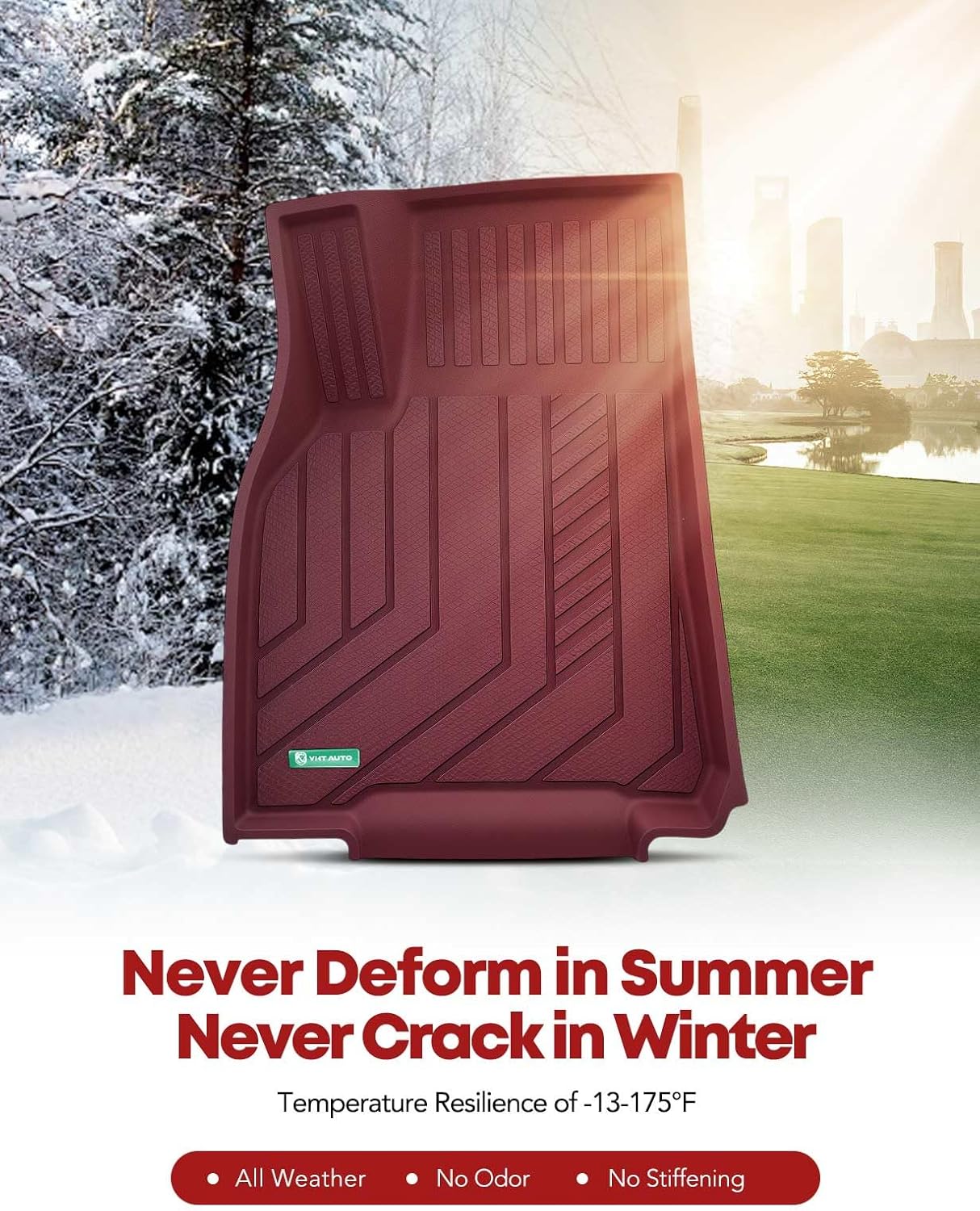 YHTAUTO Floor Mats Compatible with Tesla Model Y 2025-2020 (5-Seat Not for Juniper), All Weather TPE Car Carpet Liners, Anti-Slip Waterproof, Automatic Mats, 1st & 2nd Row, Set of 3, Red - Image 7