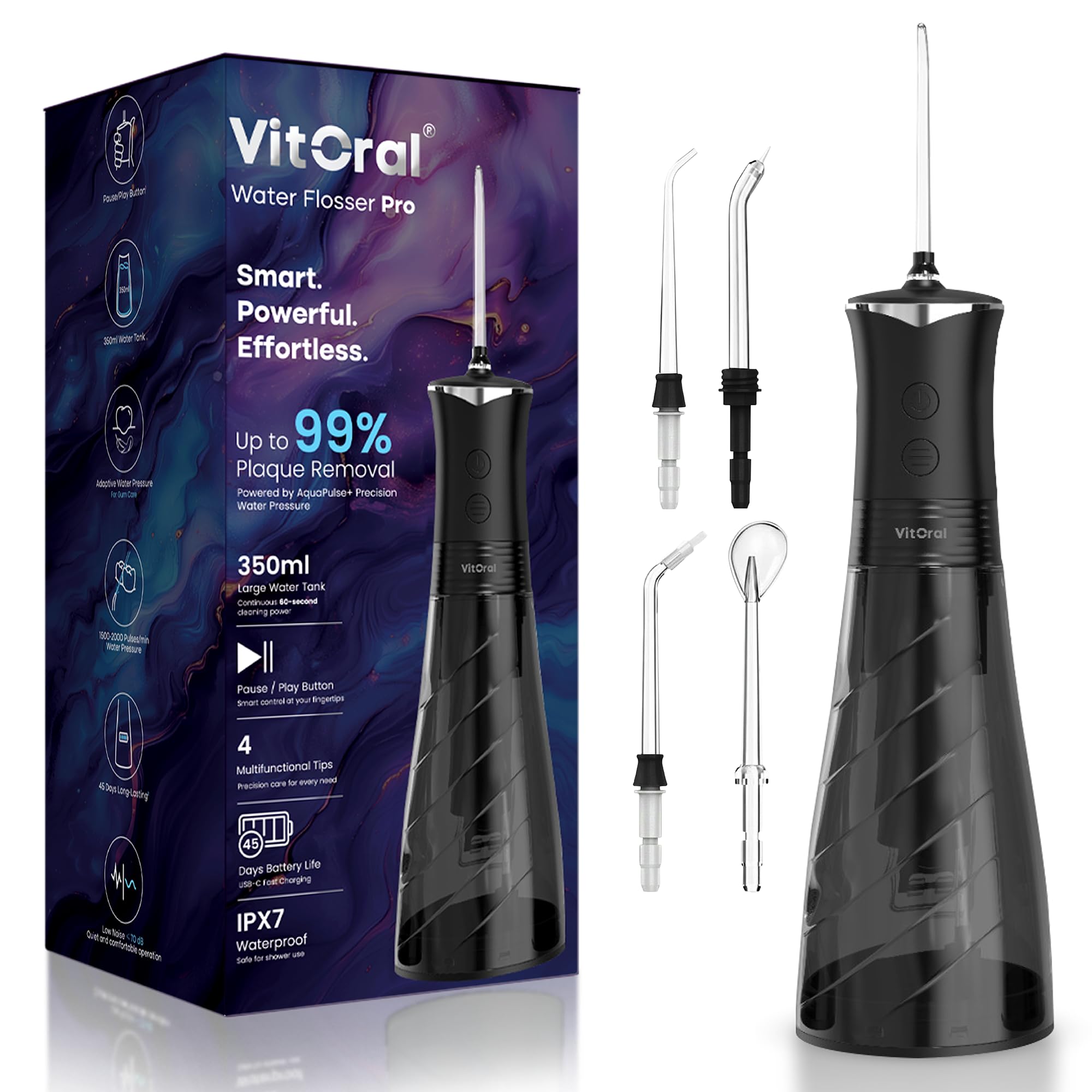 Irrigador bucal profesional inalámbrico para la salud de los dientes y las encías, irrigador bucal impermeable IPX7 y removedor de placa, chorro dental de limpieza profunda con 4 modos