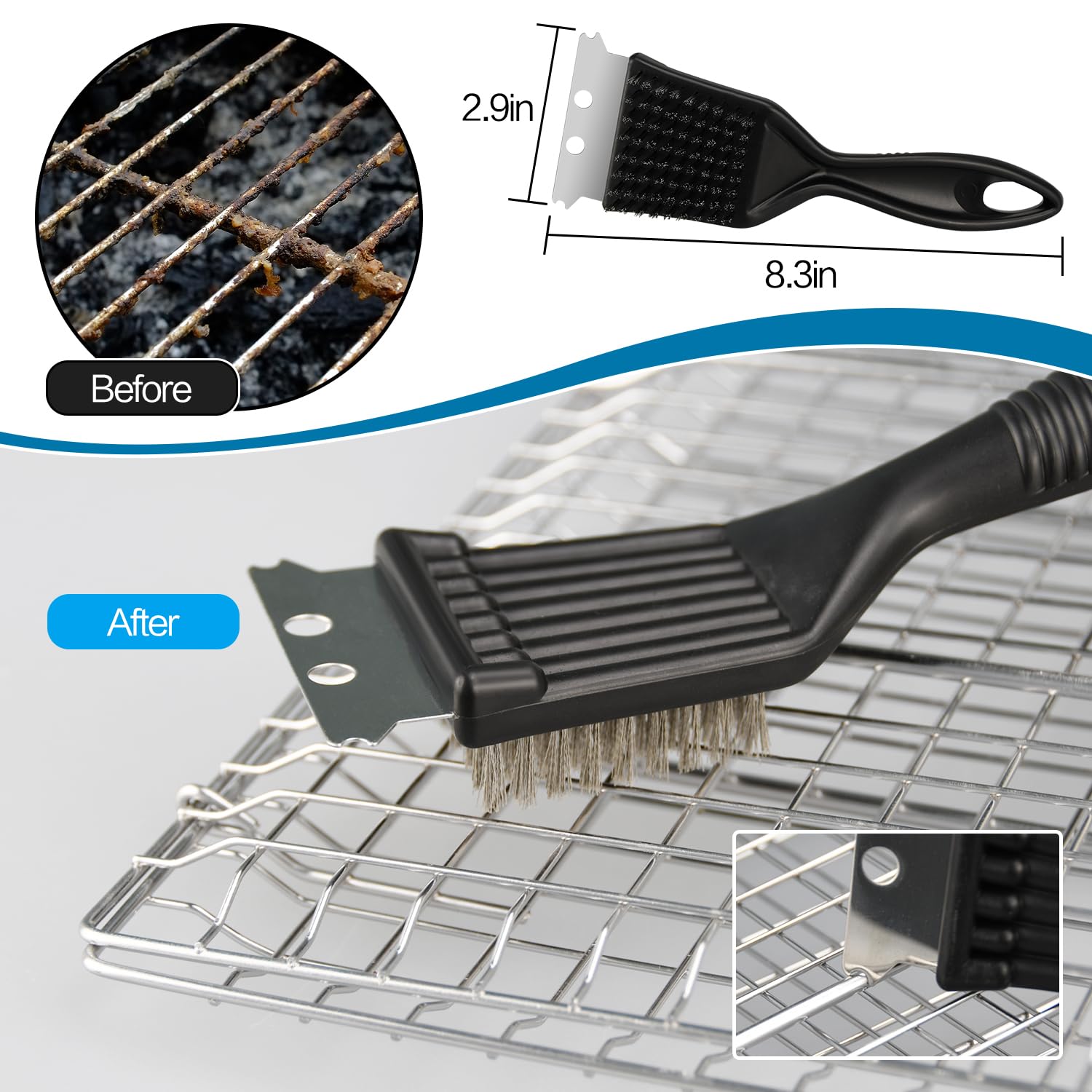 Cesta para parrilla, cesta de parrilla con cepillo de limpieza de parrilla, cesta plegable de acero inoxidable, para pollo, carne, filetes, chuletas (2 cestas grandes para parrilla + 2 cepillos)