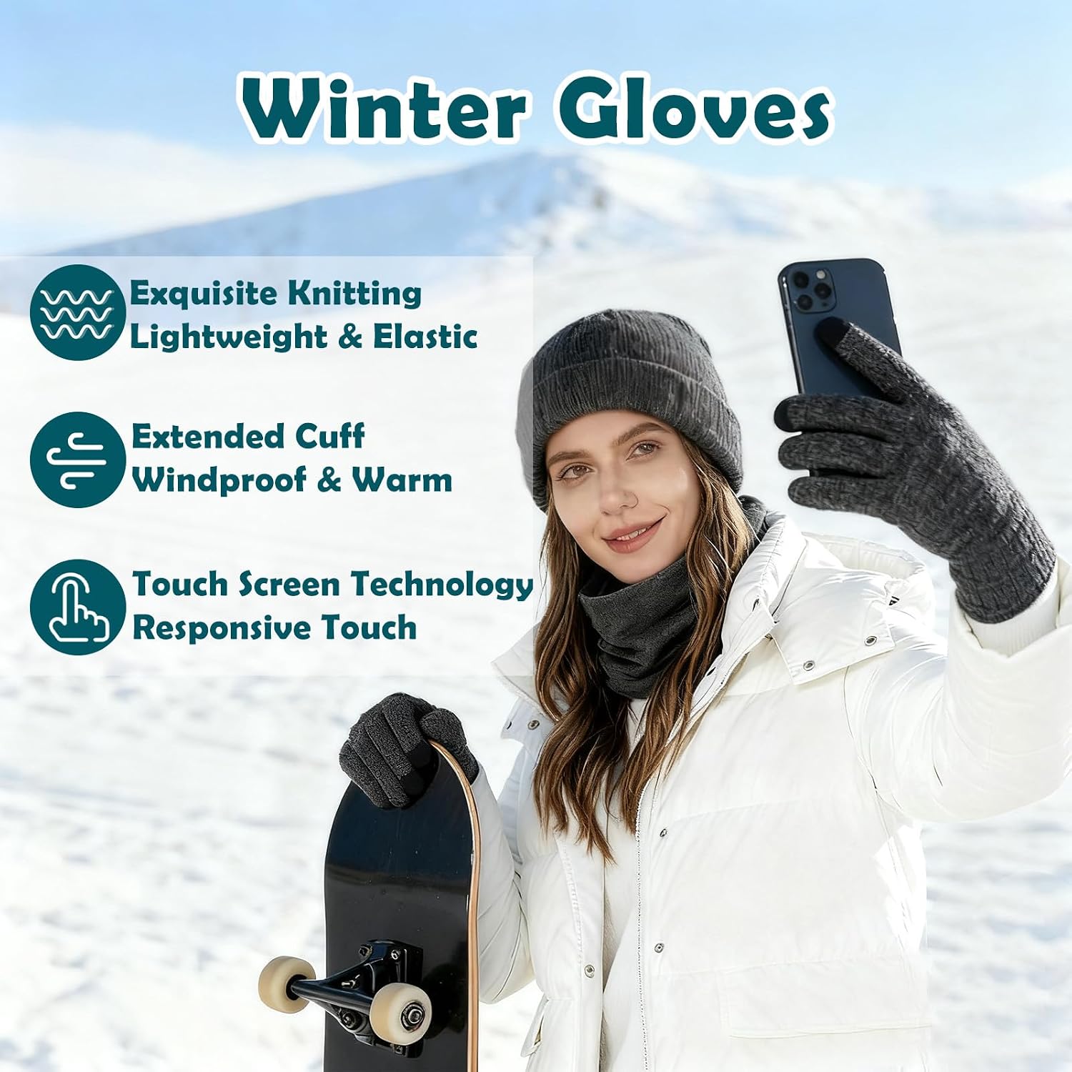 3PCS Winter Hats Neck Gaiter Gloves Set Knit Warmer Winter Skull Cap Beanie for Women Soft Frabic Face Cover Warm Gloves image 3