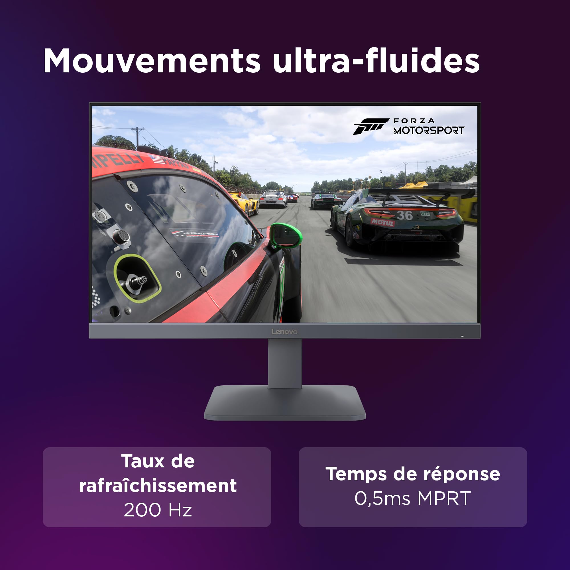 Lenovo LOQ 24-10 - Écran 23.8'' FHD (1920x1080, IPS, 200 Hz, 0.5 ms, 2X HDMI+DP, 99% sRGB, Cable HDMI) - Gris Lunaire