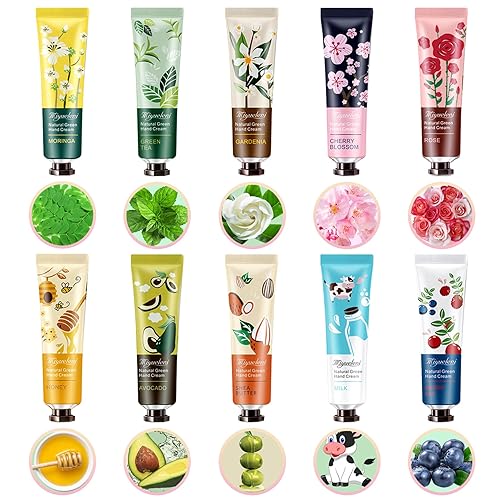 Paquete de 10 fragancias naturales de frutas de plantas, crema hidratante de manos para manos secas y agrietadas, hidratante de manos hidratante,