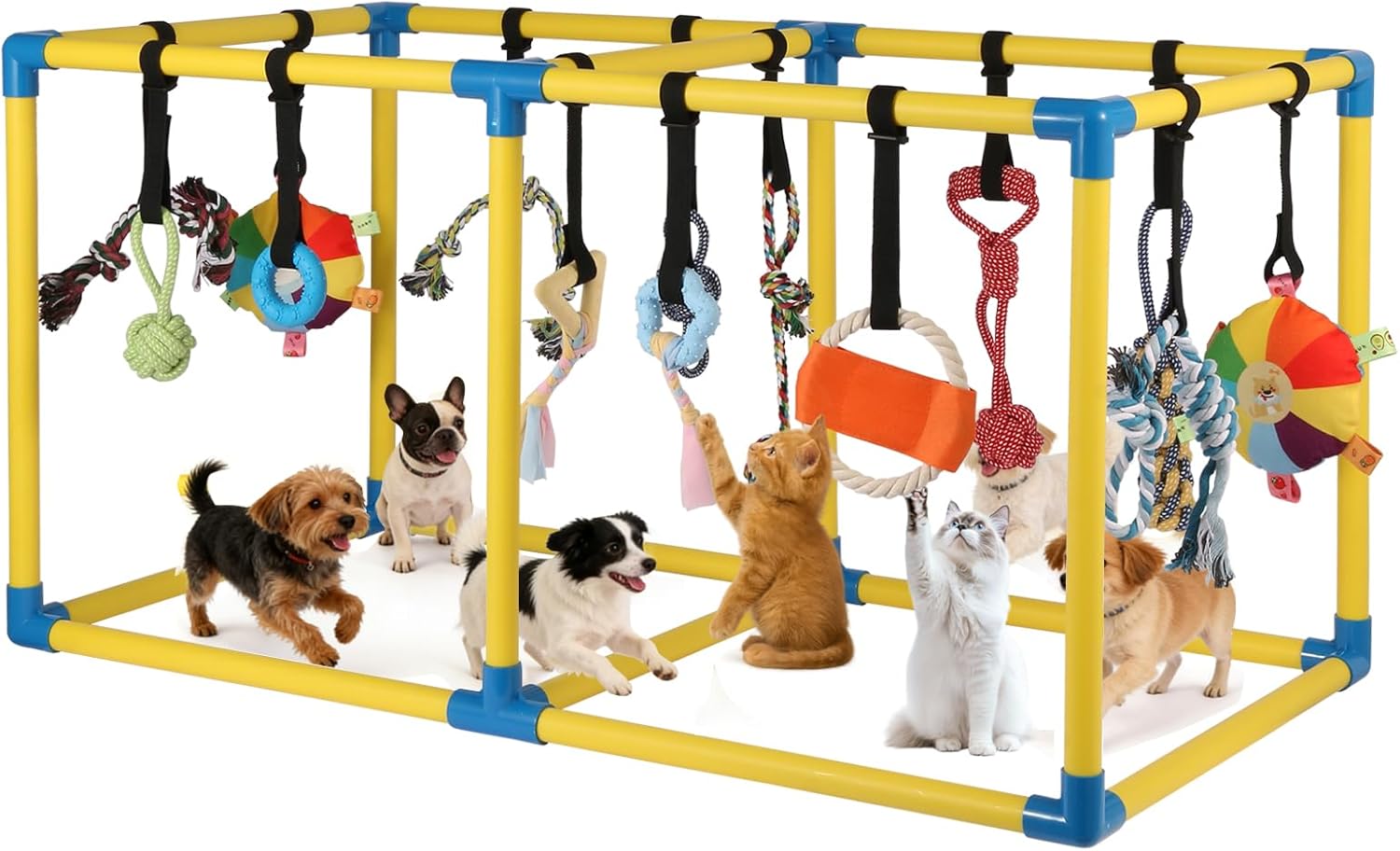 Upgraded Puppy Play Gym with 14 Hanging Toys -Small Dogs Indoor Jungle Gym-Adjustable PVC Frame, Teething & with Mental Stimulation