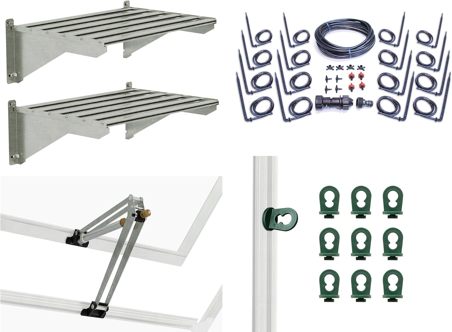 Palram - Canopia Greenhouse Accessories Bundle Kit with Heavy Duty Aluminum Shelves, Drip Irrigation Lines, Automatic Vent Opener to Control Temperature and Plant Hangers for Vines and Hanging Baskets
