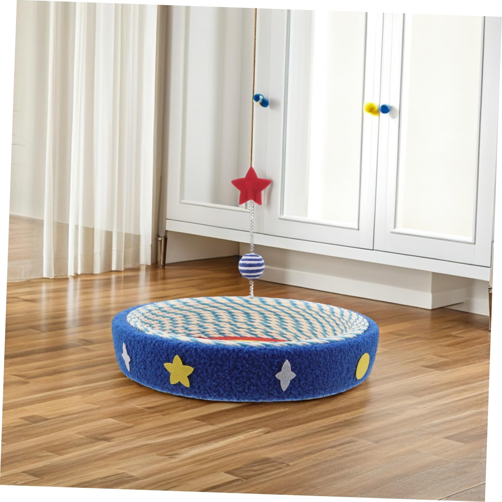 TOYANDONA Griffoir Rond pour Chat avec Coussin Et Gamelle Design Étoilé pour Intérieur Et Compact pour Protéger Meubles Et Satisfaire Instinct