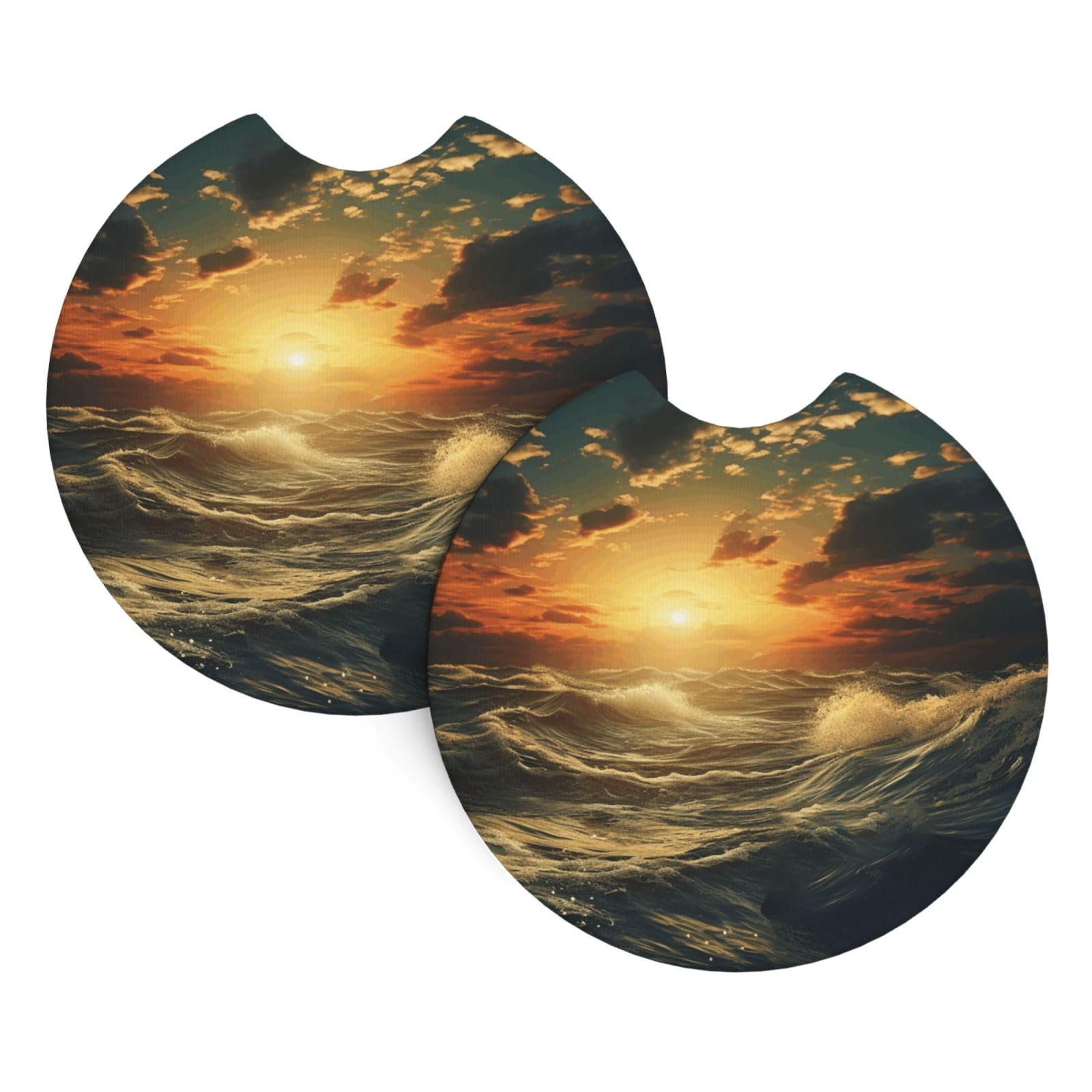 2PCS Car Coaster for Cup Holders Universal Auto Cup Mat Ocean After Storm Cup Coaster Pad 2.7" Waterproof Neoprene Non-Slip Cup Holder Coasters Car Interior Accessories for Women Men
