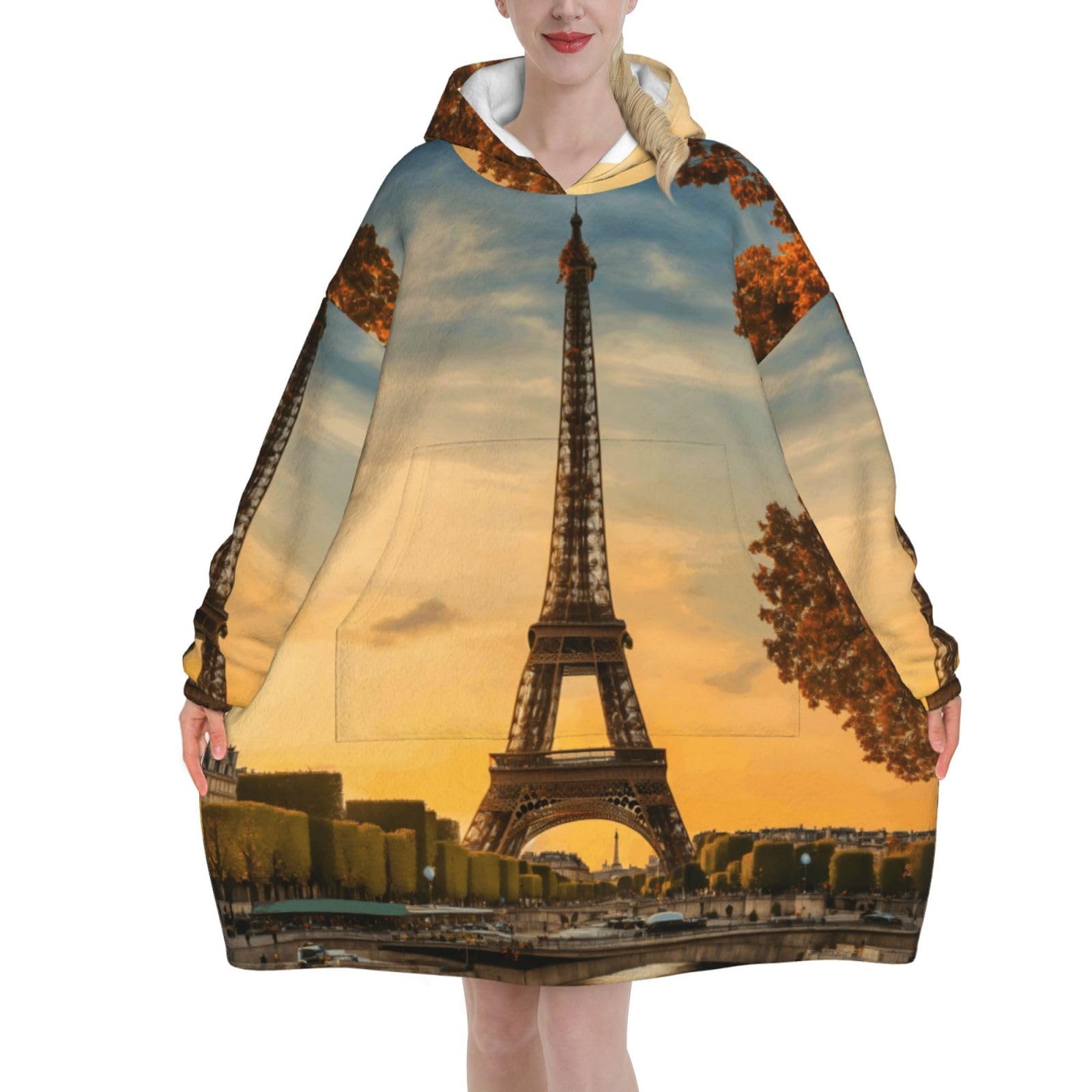 Couverture à capuche Tour Eiffel en flanelle EdWal pour adulte - 8